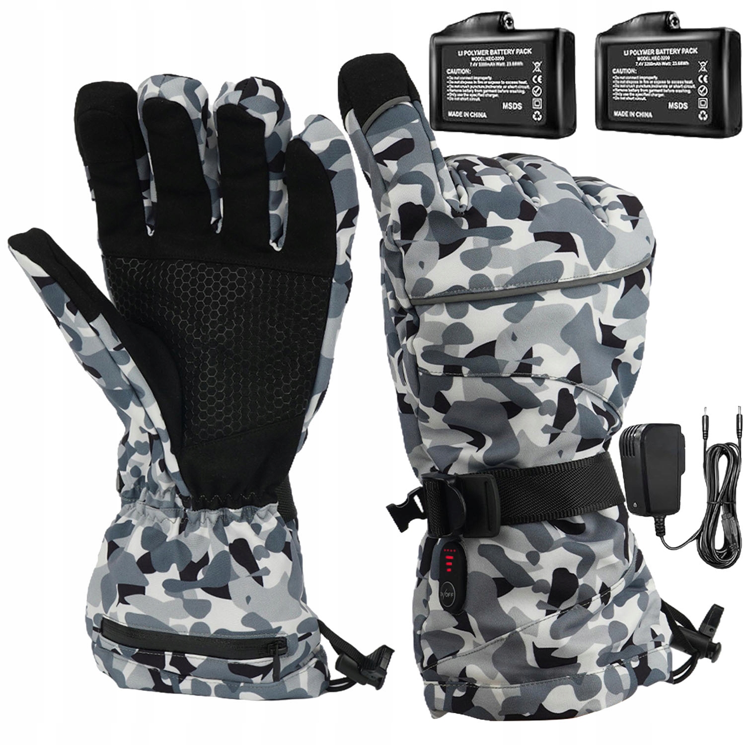 Vyhřívané rukavice s 2 bateriemi na lyže a kolo, voděodolné s nabíječkou
