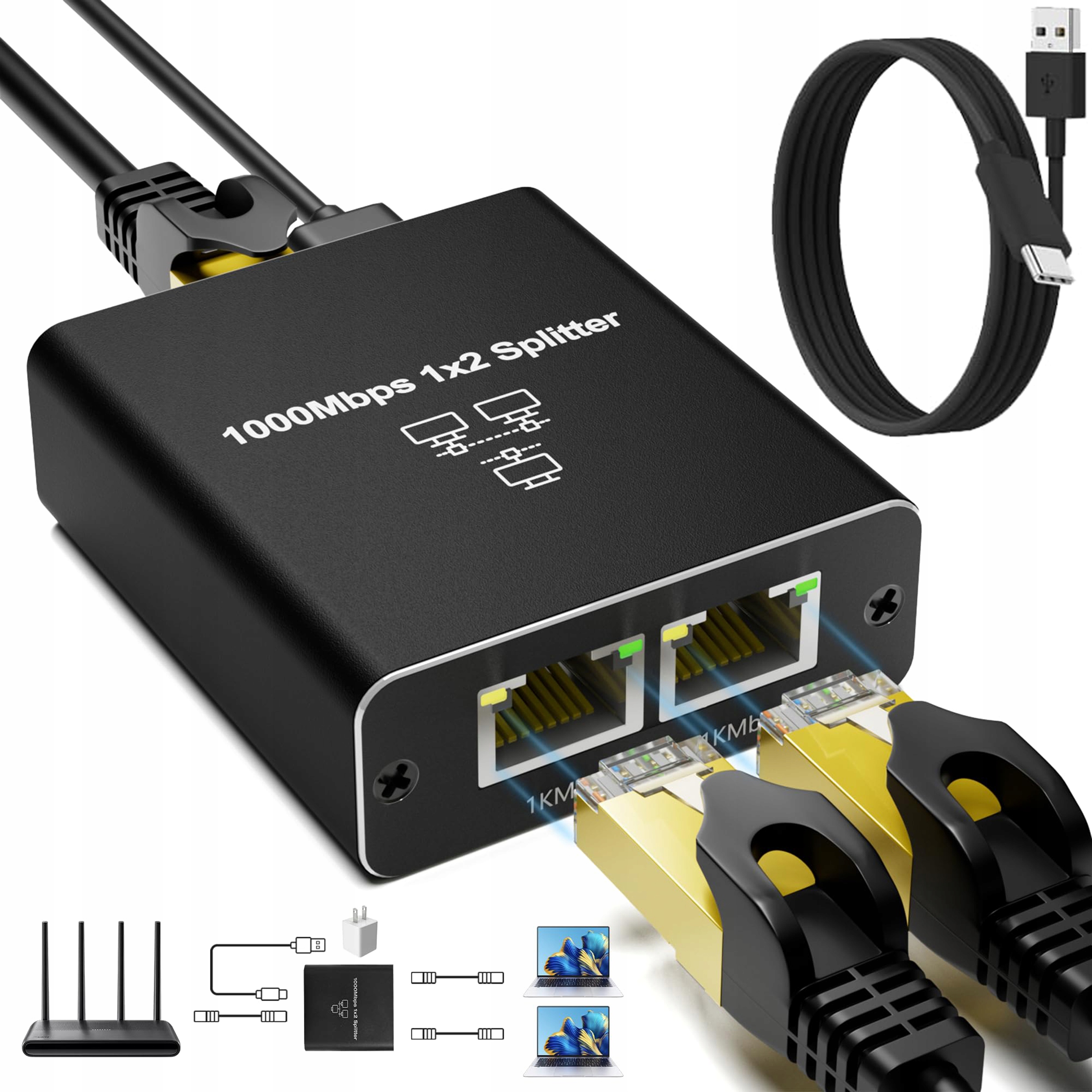 ADAPTER ROZDZIELACZ MINI SWITCH SPLITTER LAN ETHERNET RJ45 2x RJ45 1000Mb/s