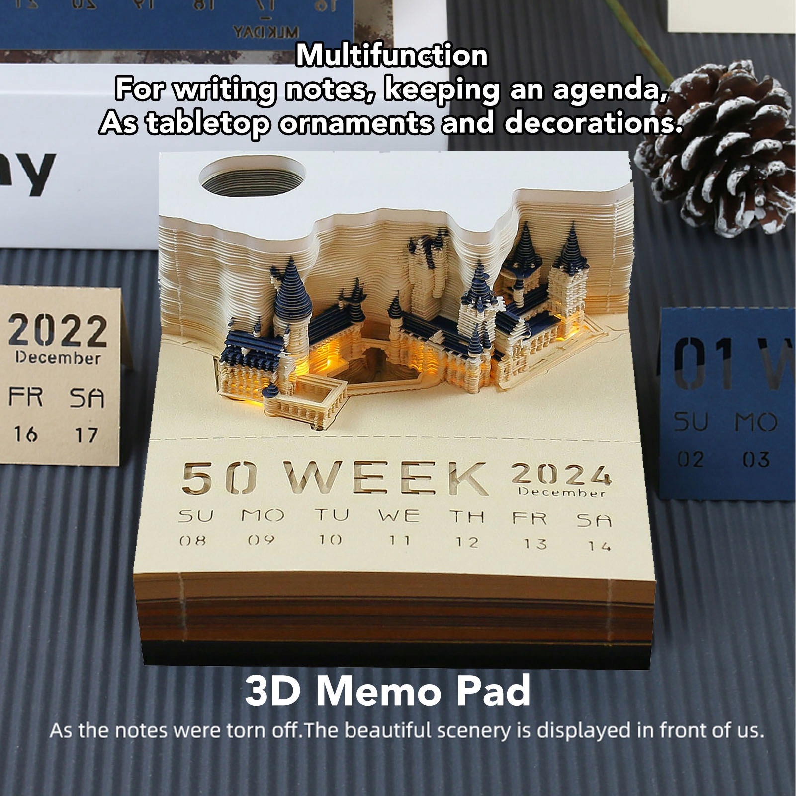 KALENDARZ 2024 PAPIEROWA RZEŹBA 3D ZAMEK NOTATNI Kalendarz na rok 2024