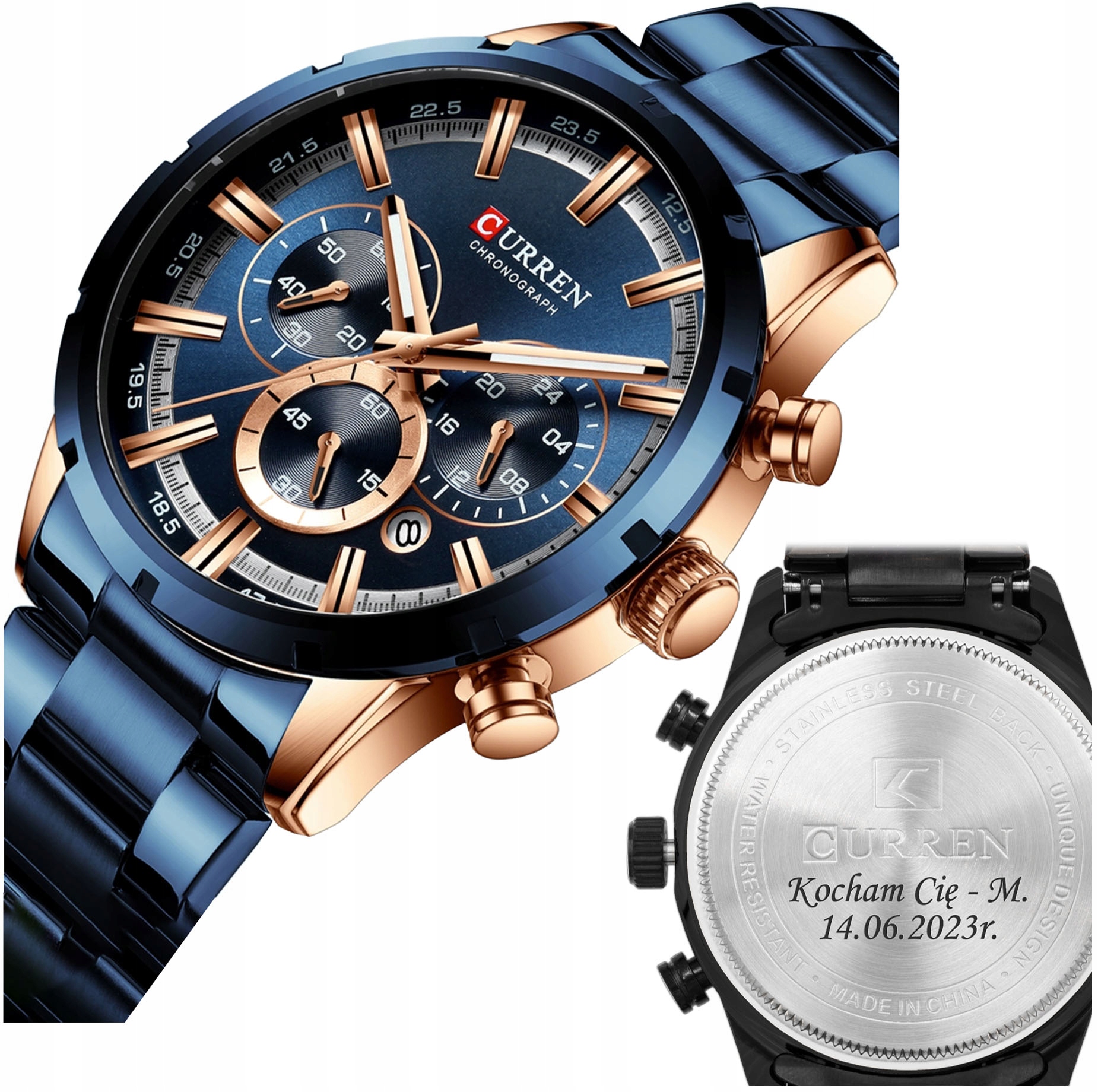 

Zegarek męski Curren Chronograf Niebieski Grawer