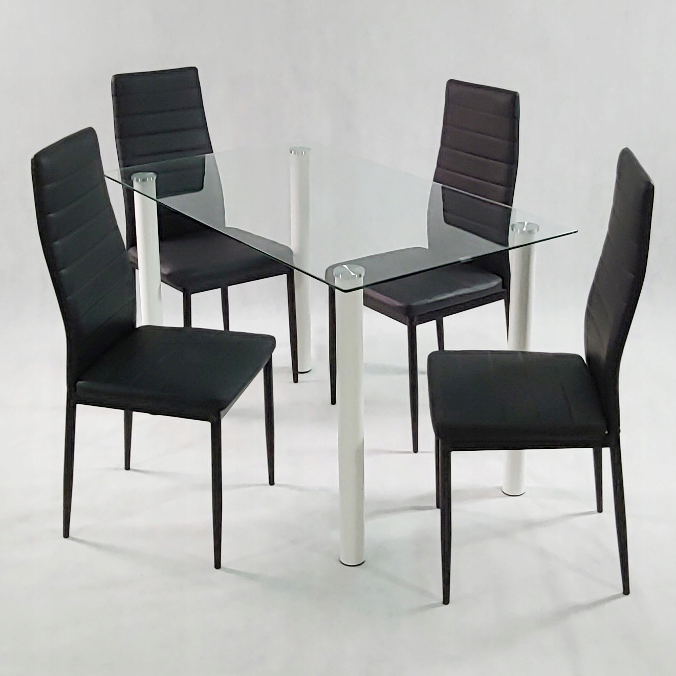 Stół Nicea biały 4 krzesła Nicea czarne Kształt blatu prostokątny