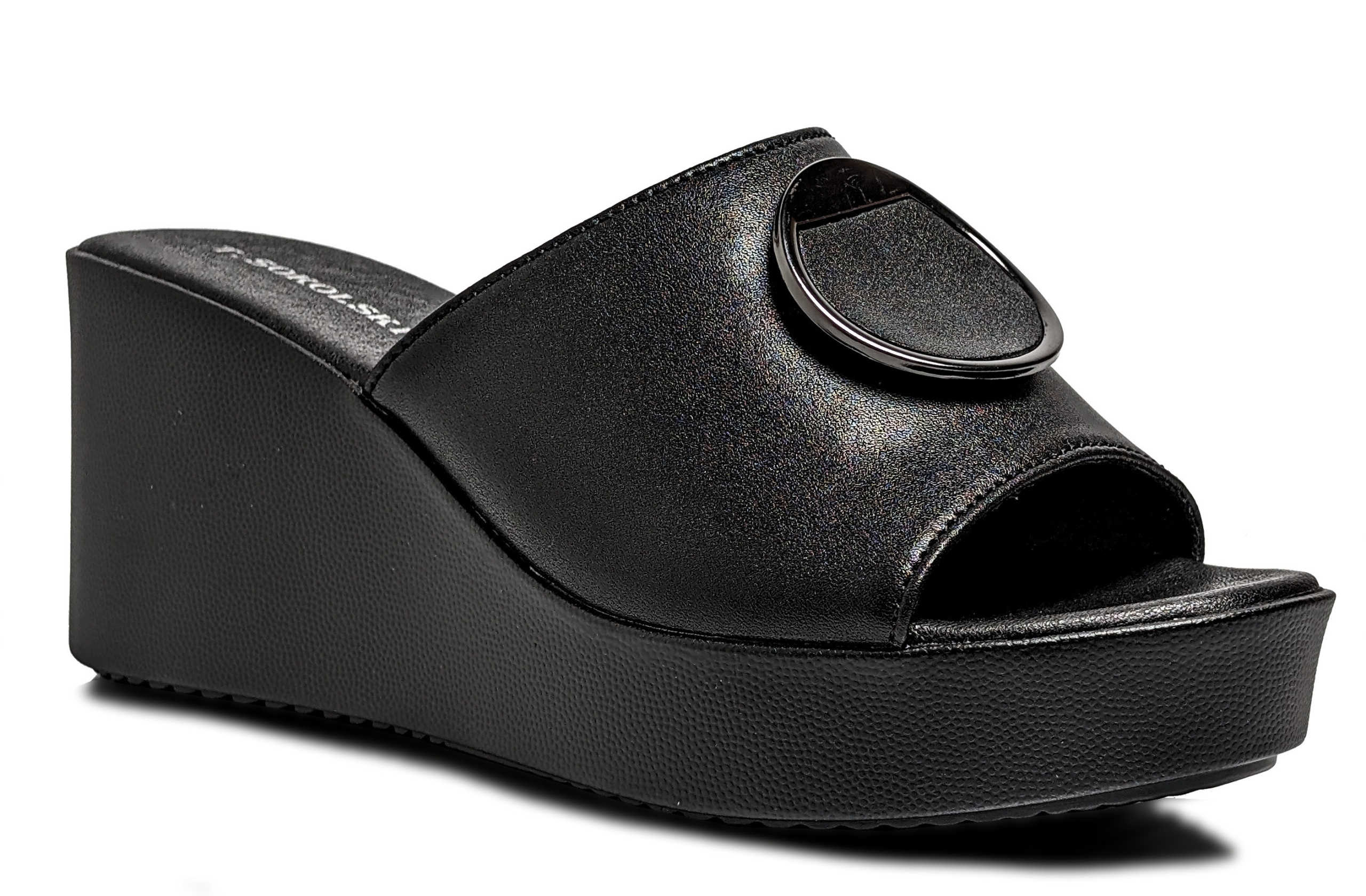 Eleganckie czarne klapki na koturnie Sokolski r38 Rozmiar 38