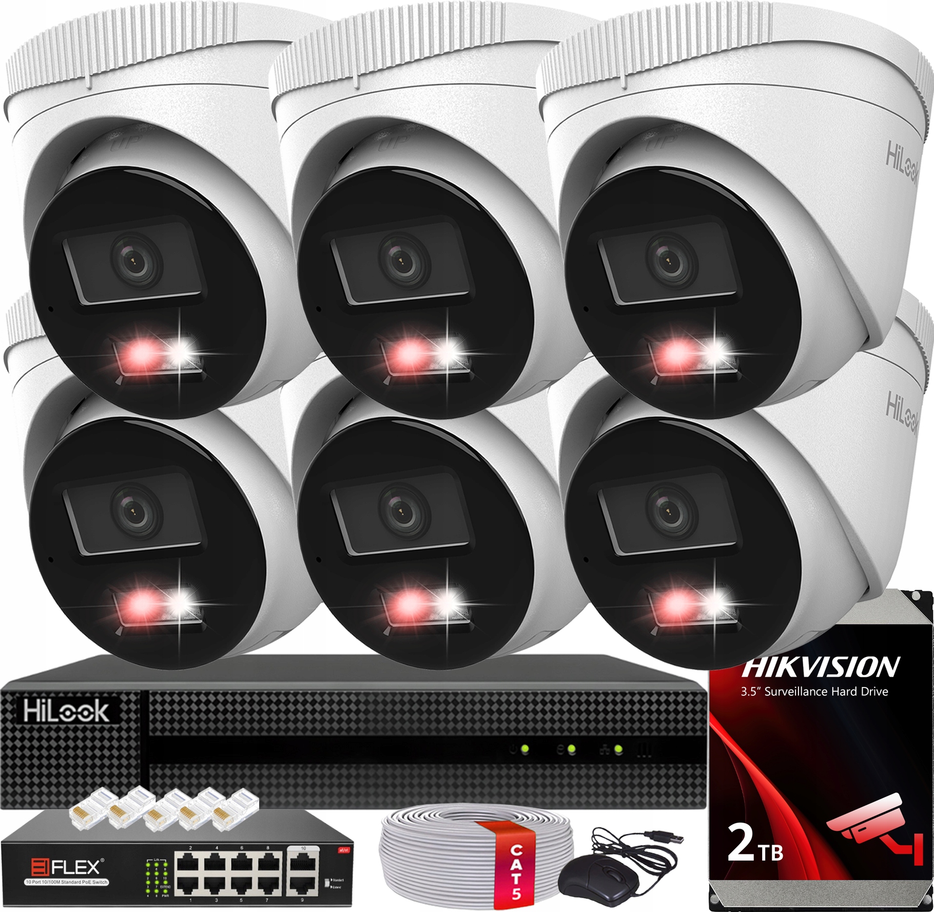 Sada monitorování Ip 6MPX 6 kamer PoE Venkovní 2TB disk Hikvision