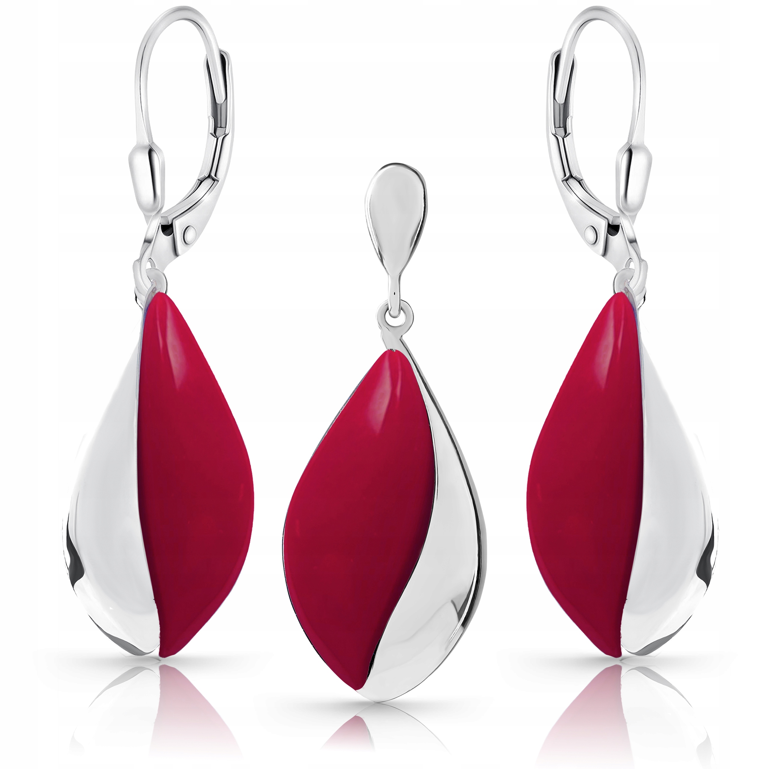 Stříbrná sada šperků s korálovými náušnice přívěsek červeným kamenem 925