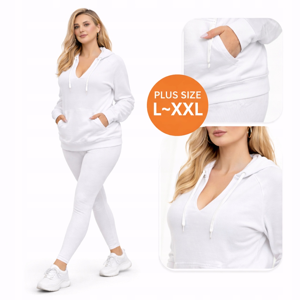 Teplákovka dámský bílý komplet mikina s výstřihem legíny s žebrováním plus size 2XL
