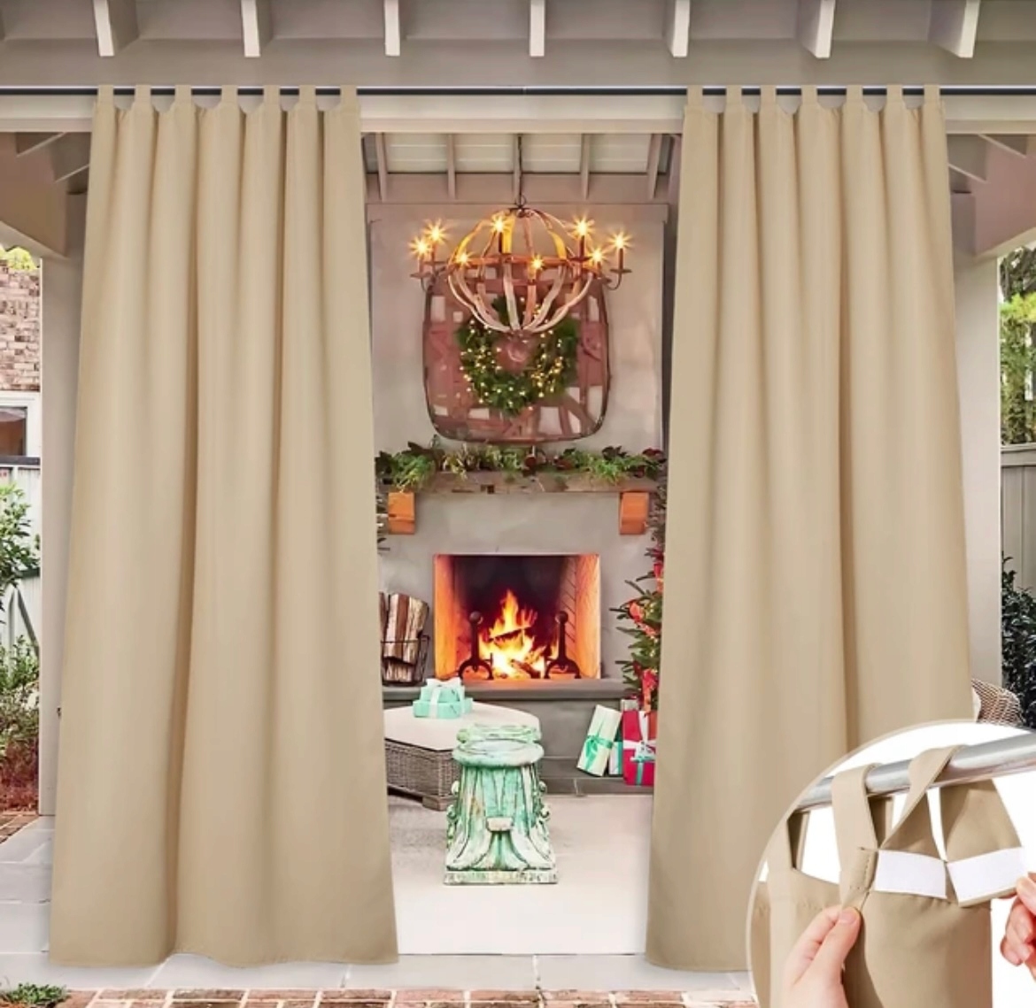 ZASŁONY OGRODOWE do ALTANY PERGOLI TARAS 155x200 SZARY KOLORY BEŻ ZIELEŃ Długość 2 m