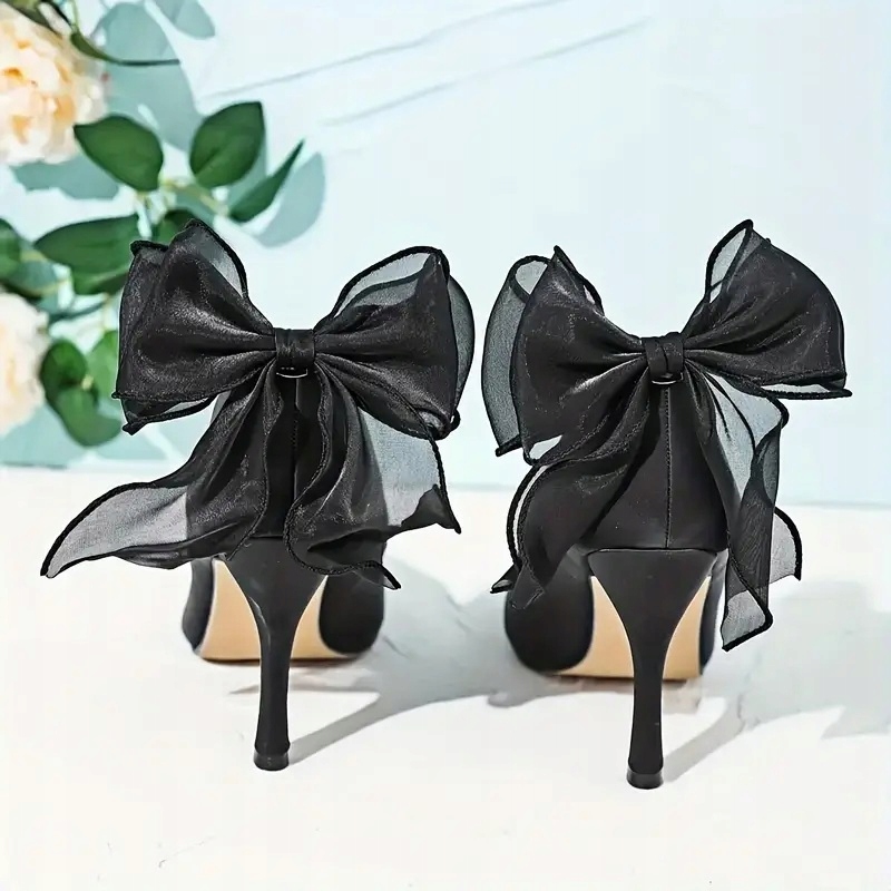 Černé mašle do bot – elegantní ozdoba na podpatku, podpatky, 2 kusy B04