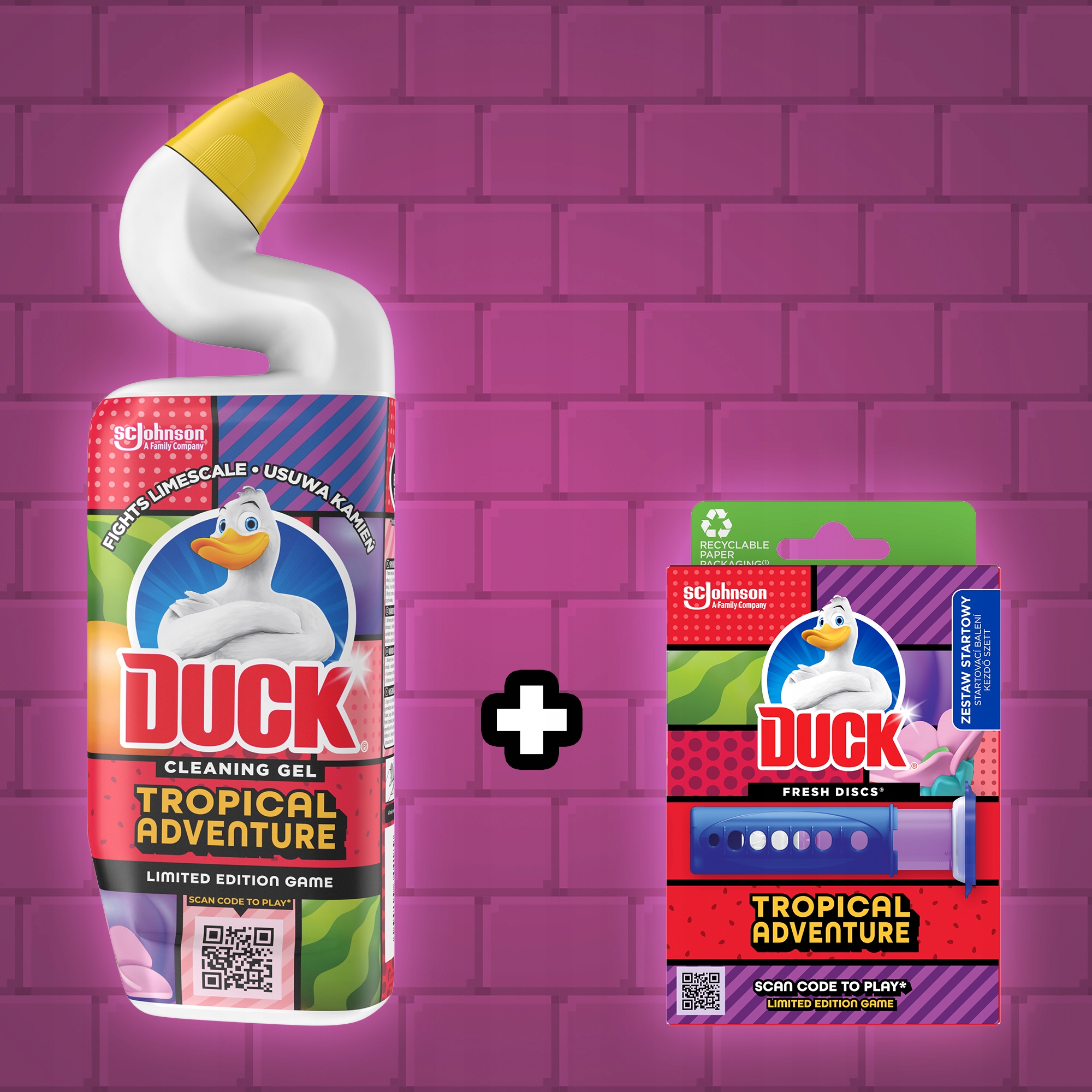 DUCK TROPICAL ADVENTURE KRĄŻKI ŻELOWE ZESTAW STARTOWY + ŻEL DO CZYSZCZENIA Rodzaj czyszczenie WC