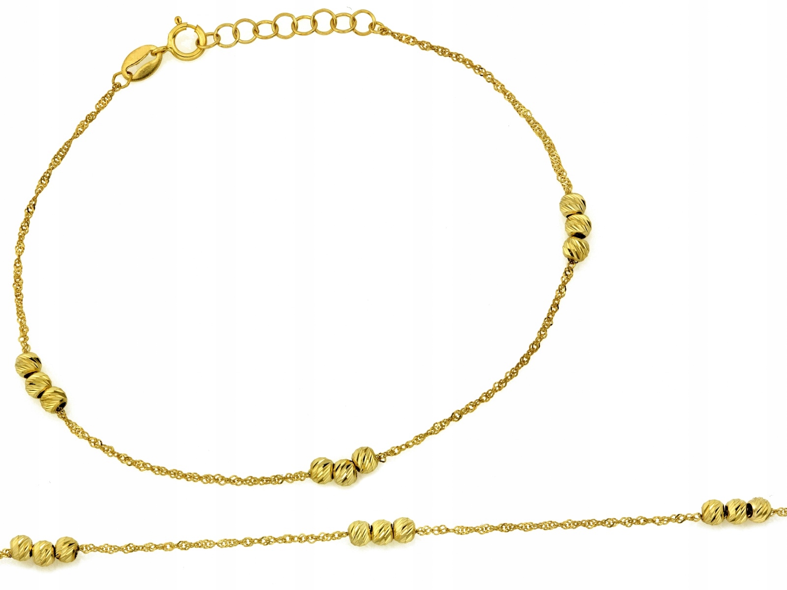 Zlatý náramek 585 s kuličkami 18 cm, diamantové kuličky 0.86 g