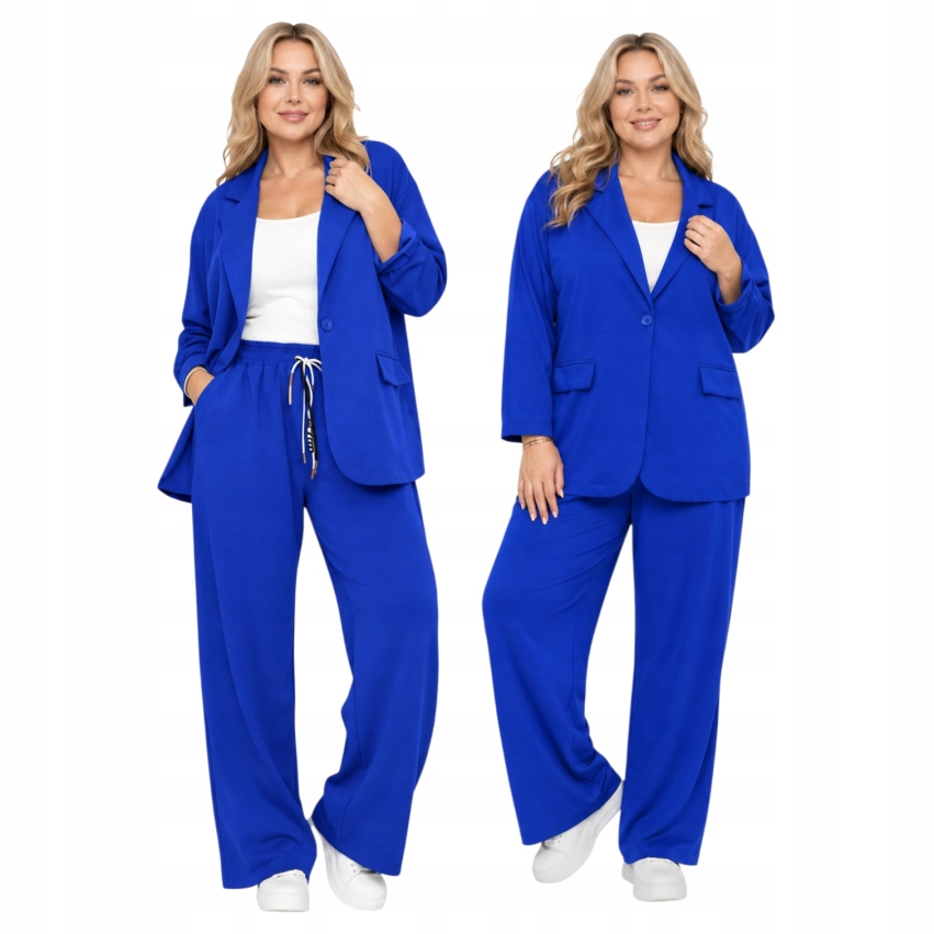 Komplet elegantní máslo Plus Size sako kalhoty chrpa 50 52 5XL 6XL