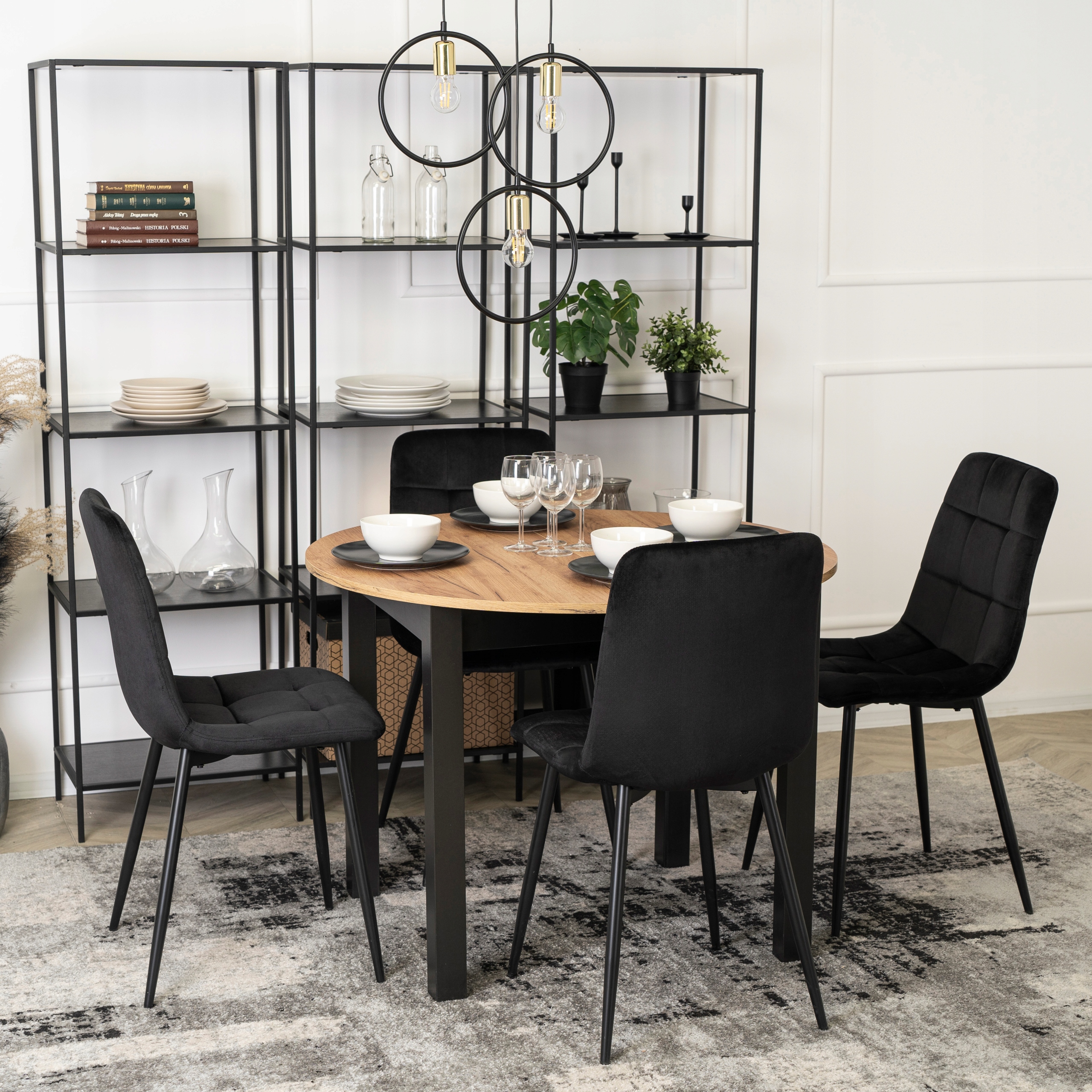 Stół Okrągły Rozkładany Kuchenny Do Jadalni Salonu Loft Craft Czarny HARRY Kod producenta Stół Kuchenny Drewniany Krzesła Loft