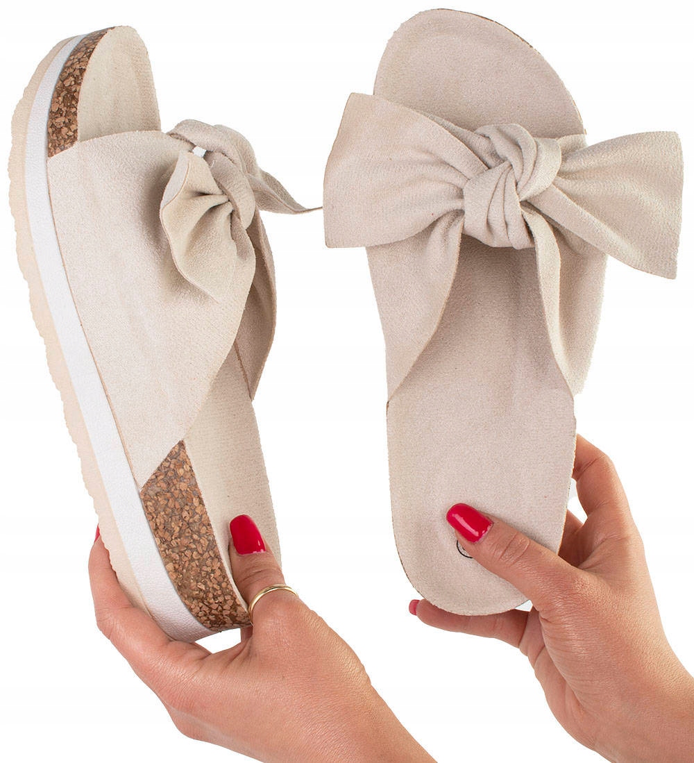 

Beżowe Klapki Z Kokardą Na Platformie 38