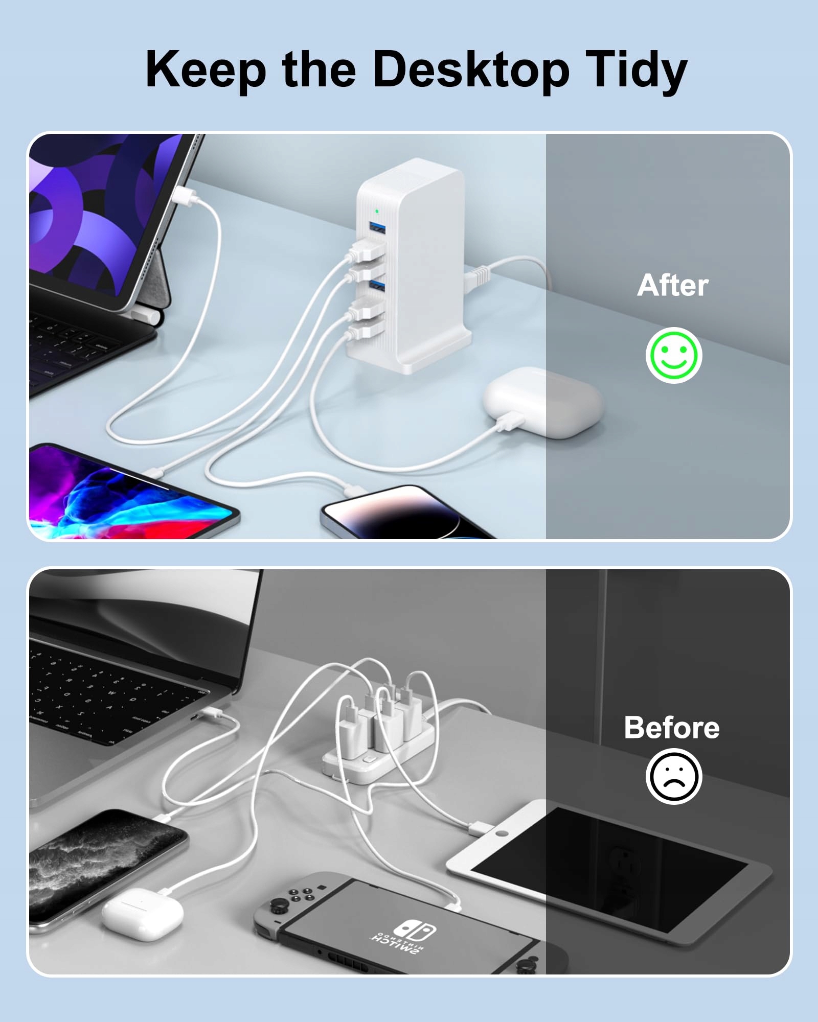 POANES Ładowarka USB 6 Portów Stacja Ładowania iPhone Android — miniatura 6
