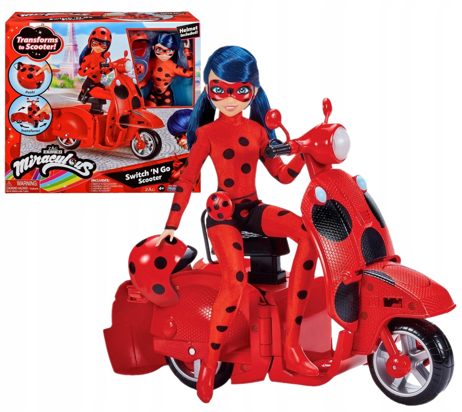 Miraculous Magiczna Biedronka Zestaw Lalka Marinette LadyBug ze Skuterem