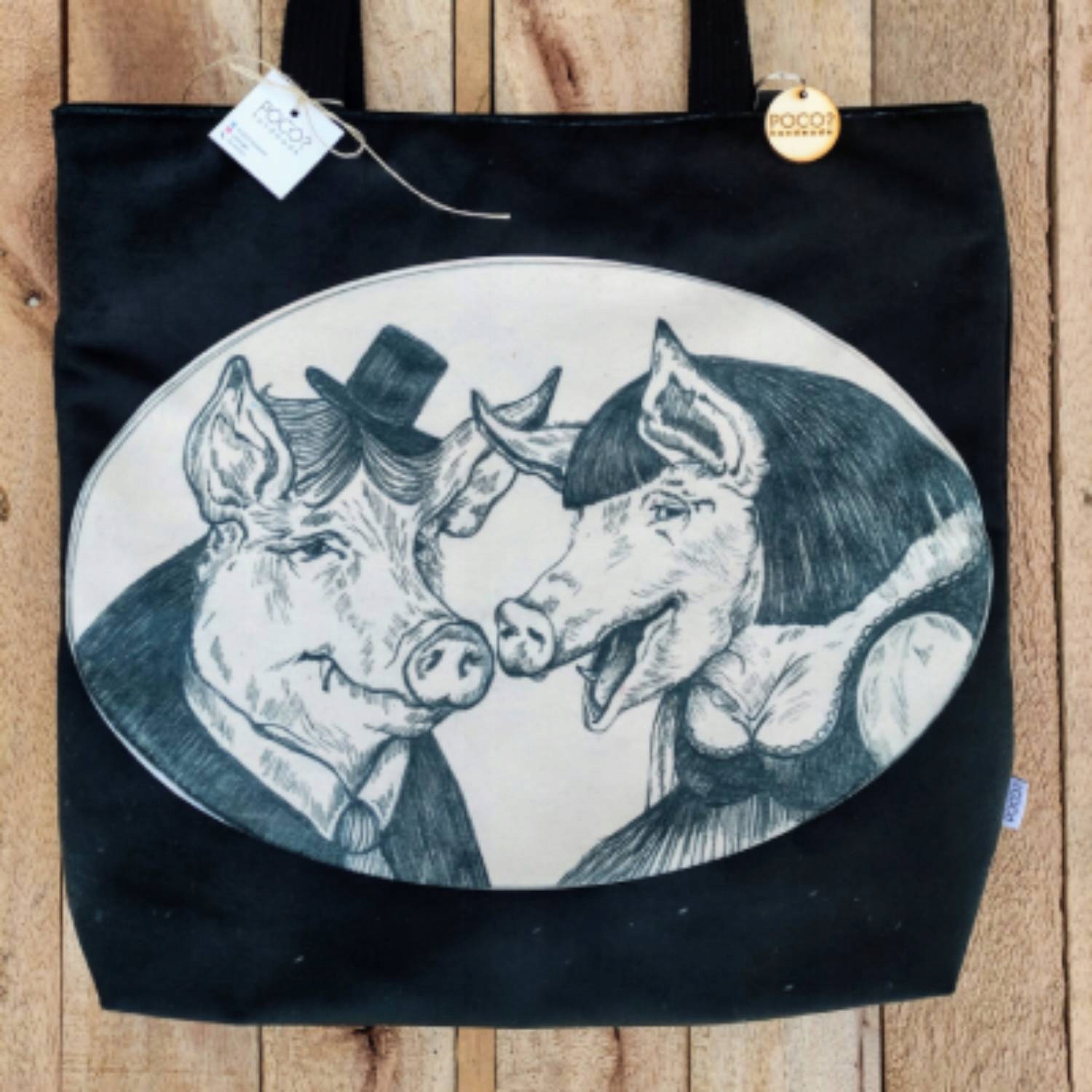 Velurová taška s potiskem Prasata, print handmade