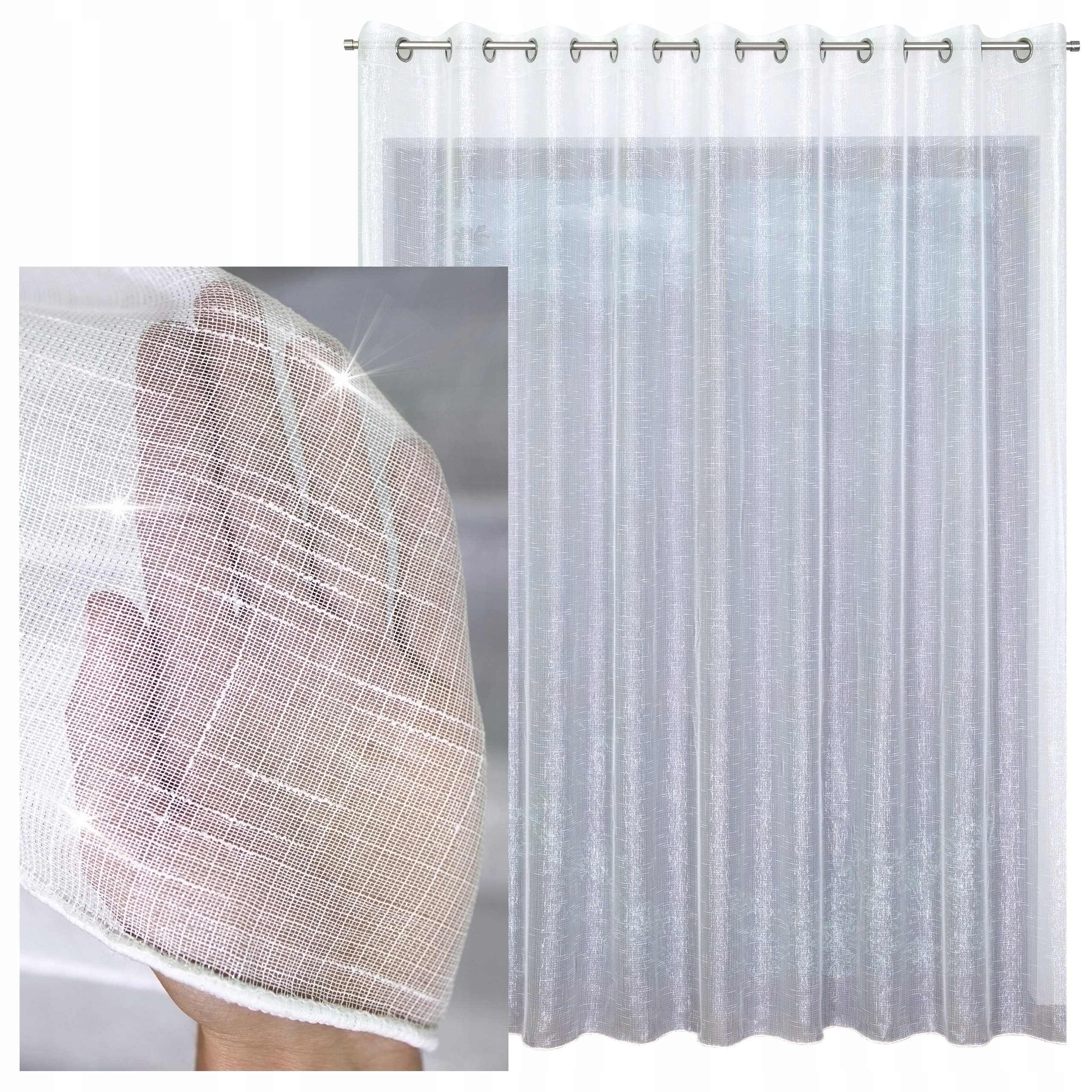 Záclona batist námraza stříbrná nitka oka 140 x 225 cm hotová s olověnkou