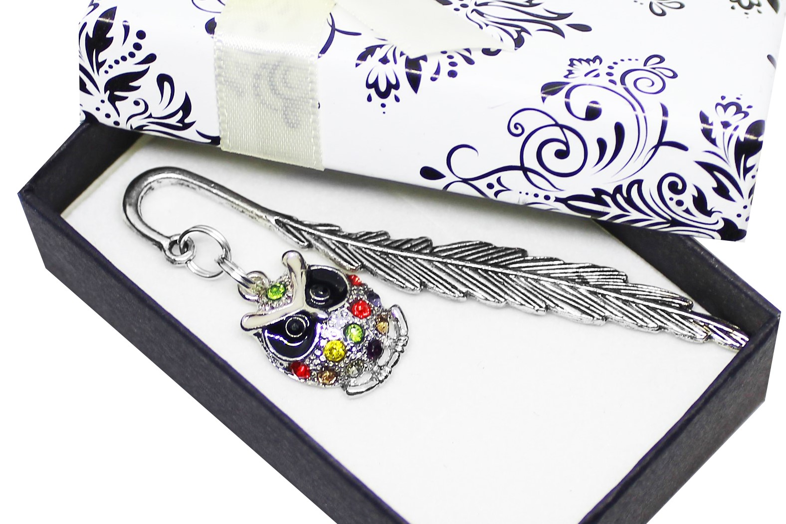 ZAKŁADKA DO KSIĄŻKI SOWA kolory CYRKONIE + pudełko