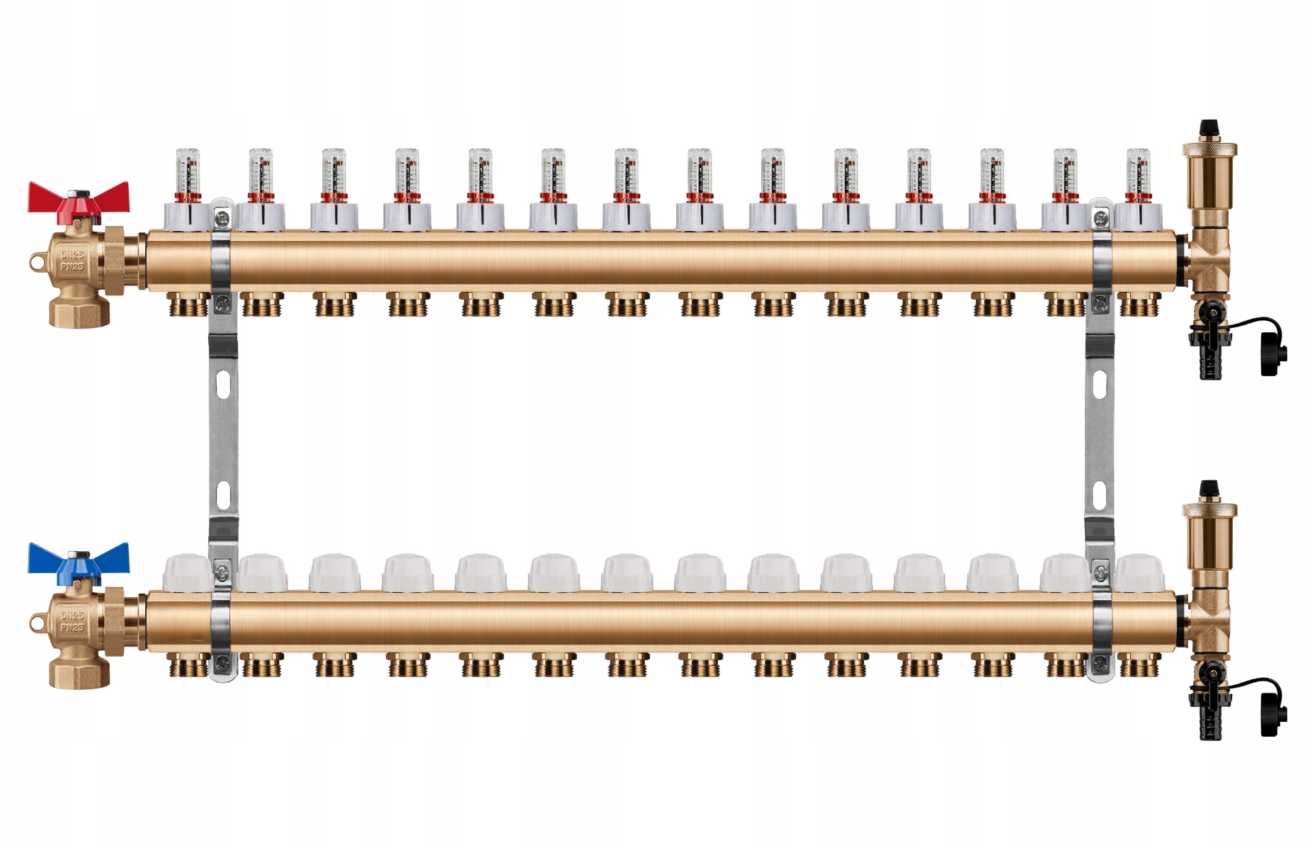 Rozdělovač Podlahového Vytápění 14 Okruhů Úhlový Kulový Ventil Pex