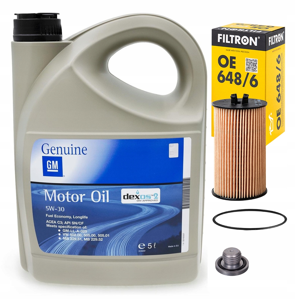 Olejový filtr korek Olej Gm Dexos2 5l 5W-30 Opel Astra H J Corsa E Insignia A