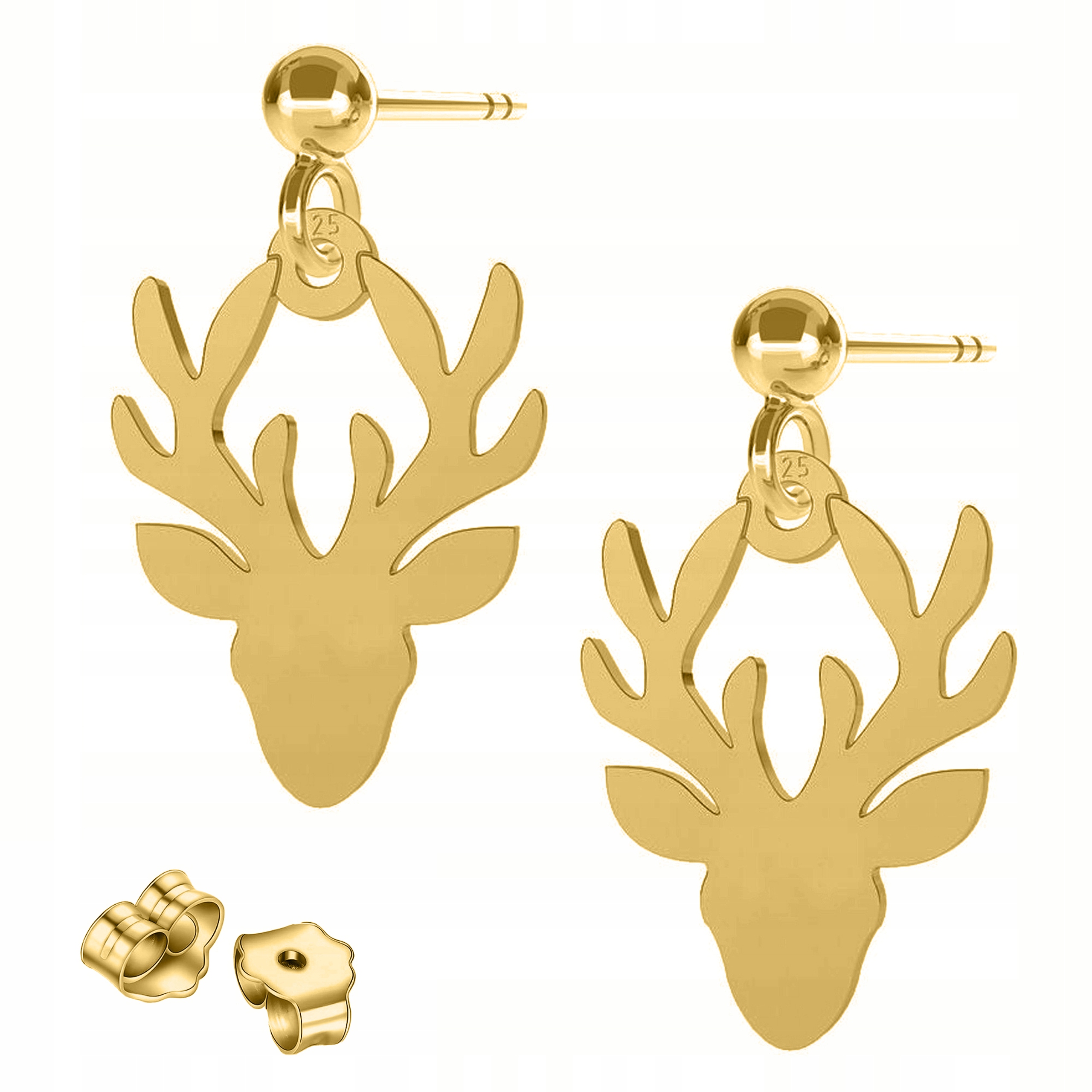 Zlaté Náušnice Jelení rohy Plech Jelení parohy Jelen Stříbro 925