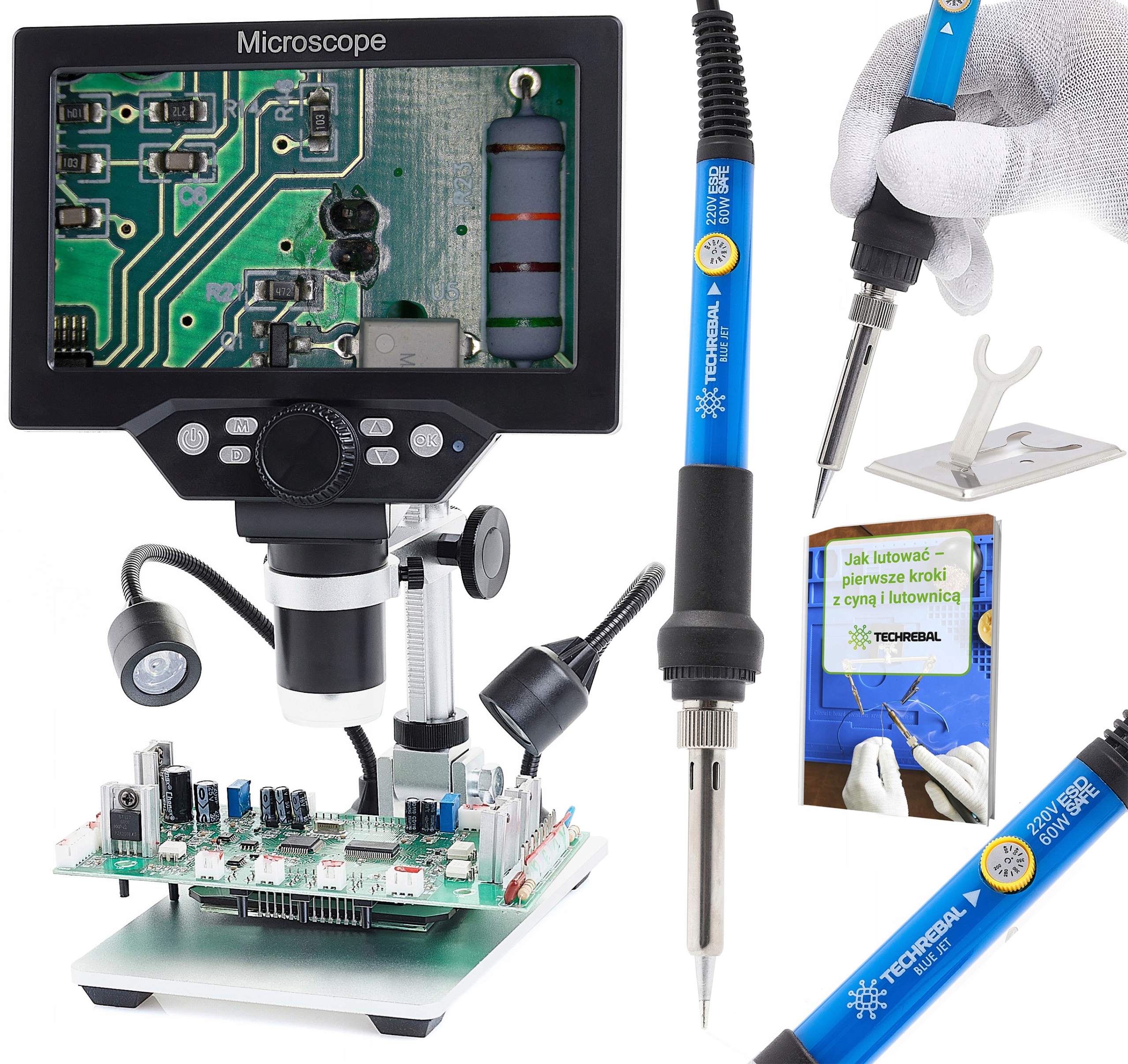 Mikroskop Cyfrowy Kamera 1200x Menu Pl Z Lutownicą Do Lutowania Elektroniki