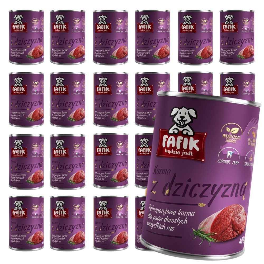 Vlhké Krmivo Pro Psa Plechovka Fafik S Zvěřinou 24x400G Pro Dospělé Psy