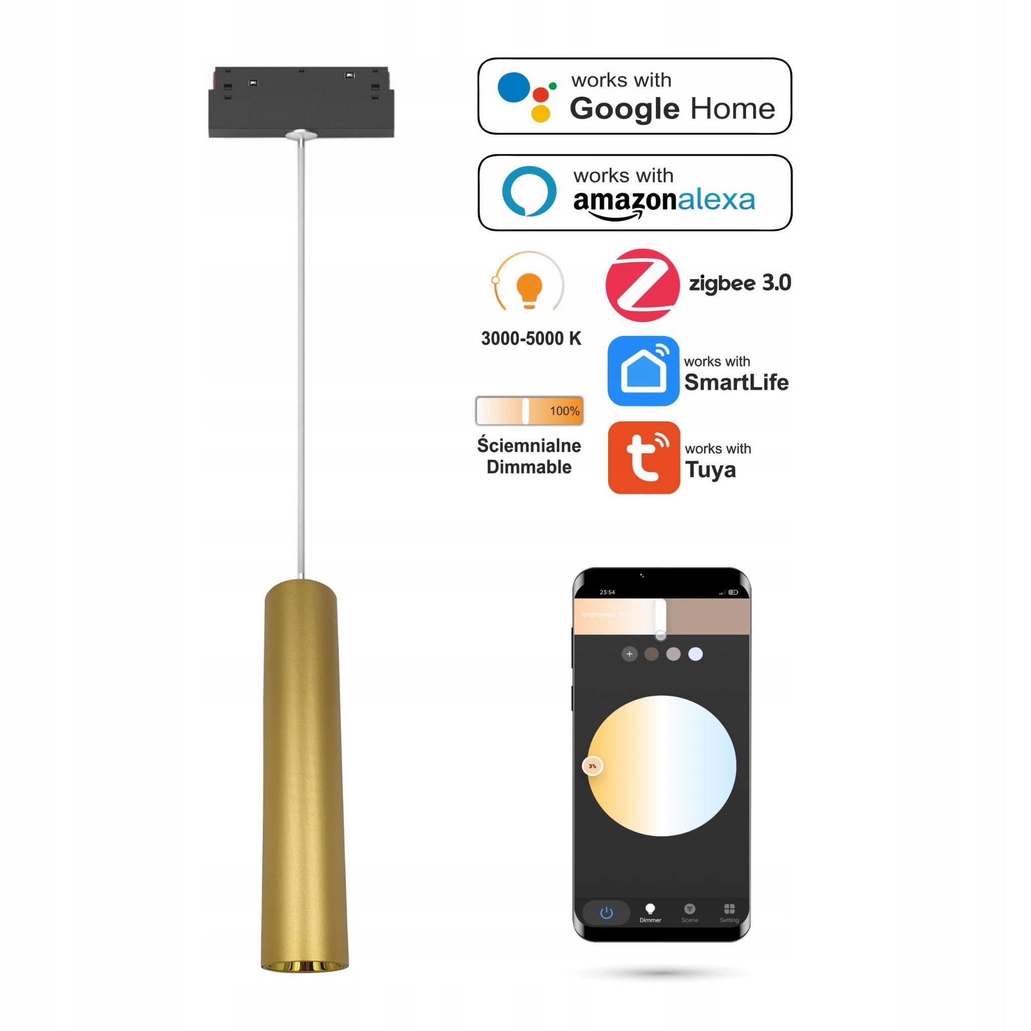 Závesná Led lampa WiFi Zigbee Tuba Zlatá 10W do Š