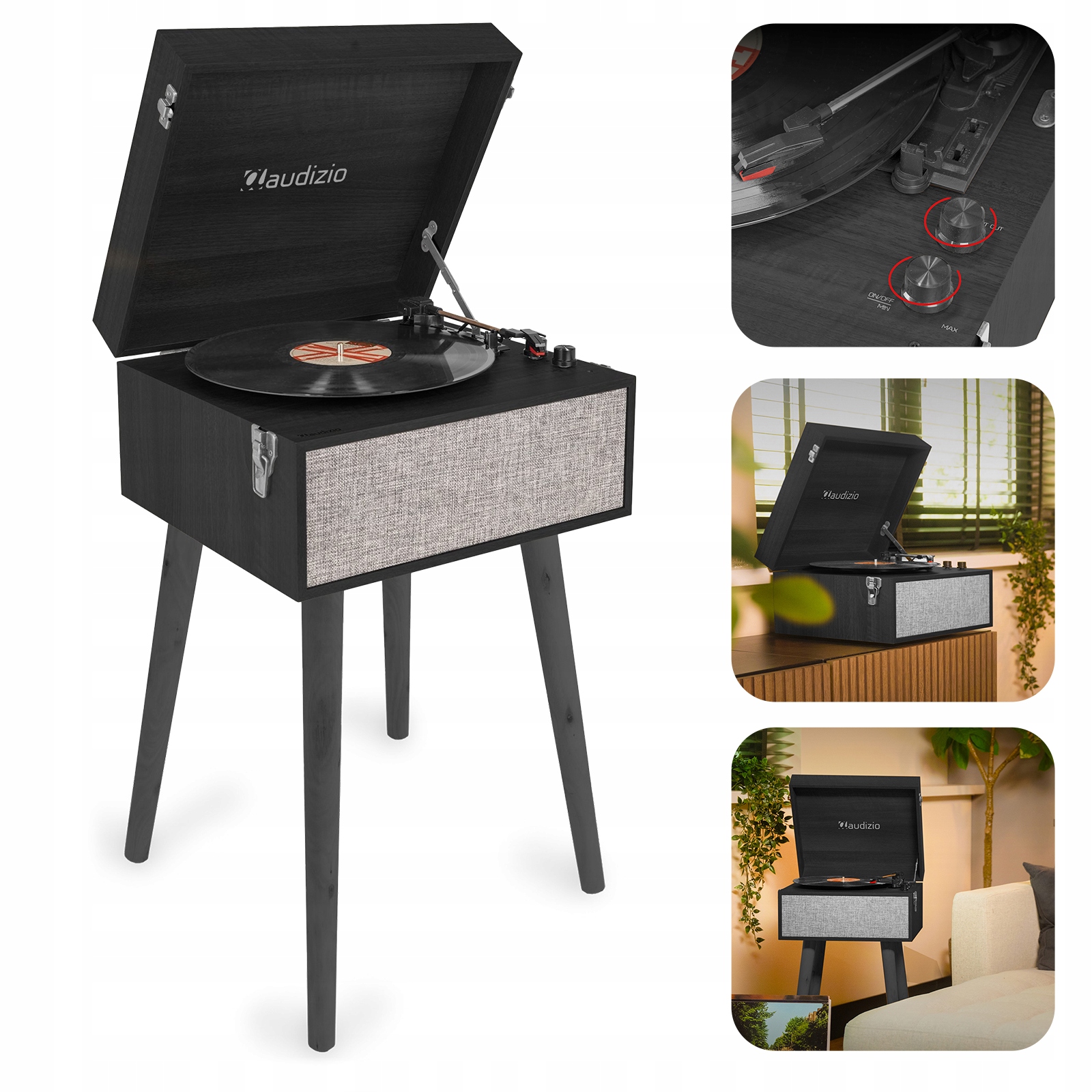 Gramofon Retro stojący ze zdejmowanymi nogami Audizio Fremont Bt czarny