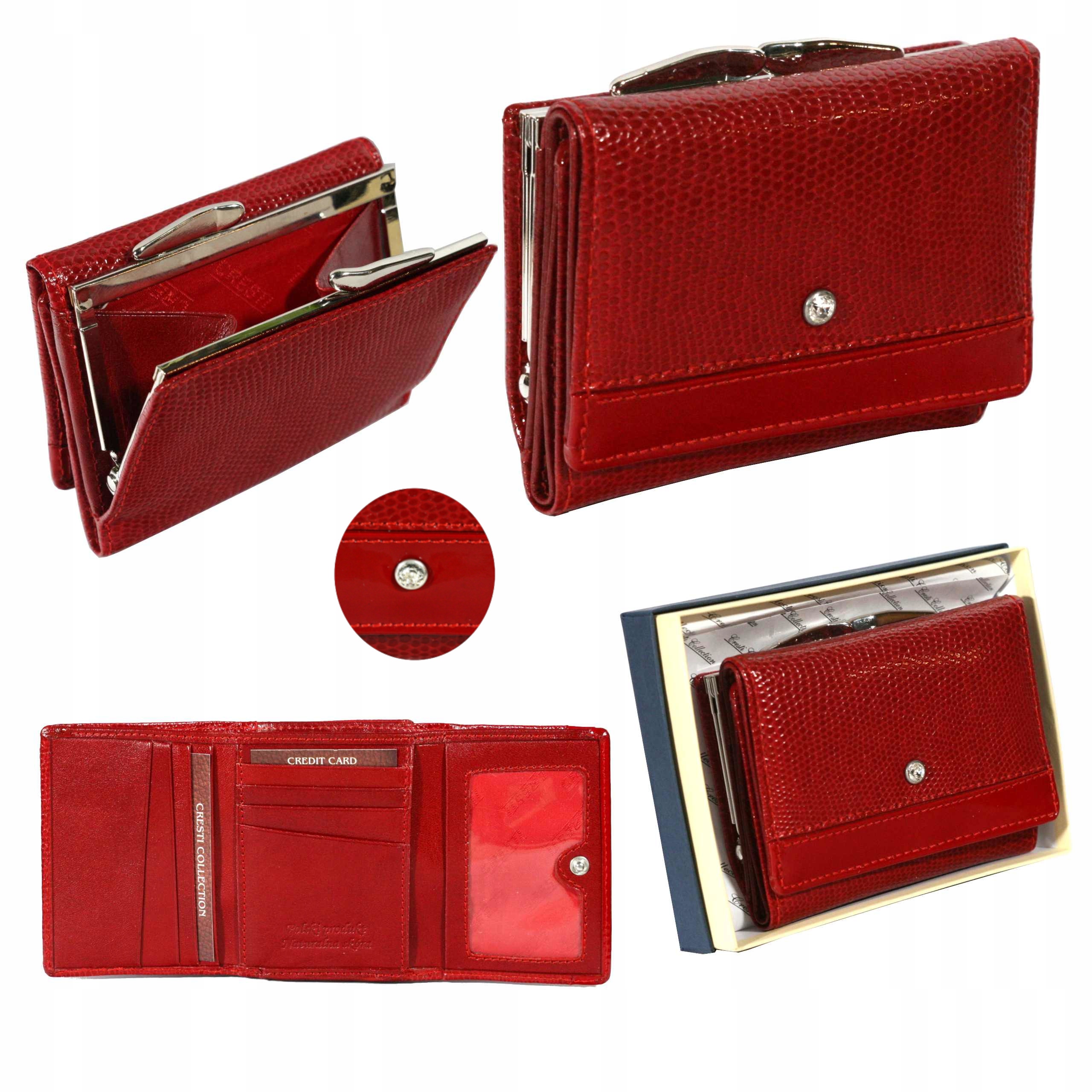 Dámská kožená peněženka malé červené krystaly Swarovski polská výroba