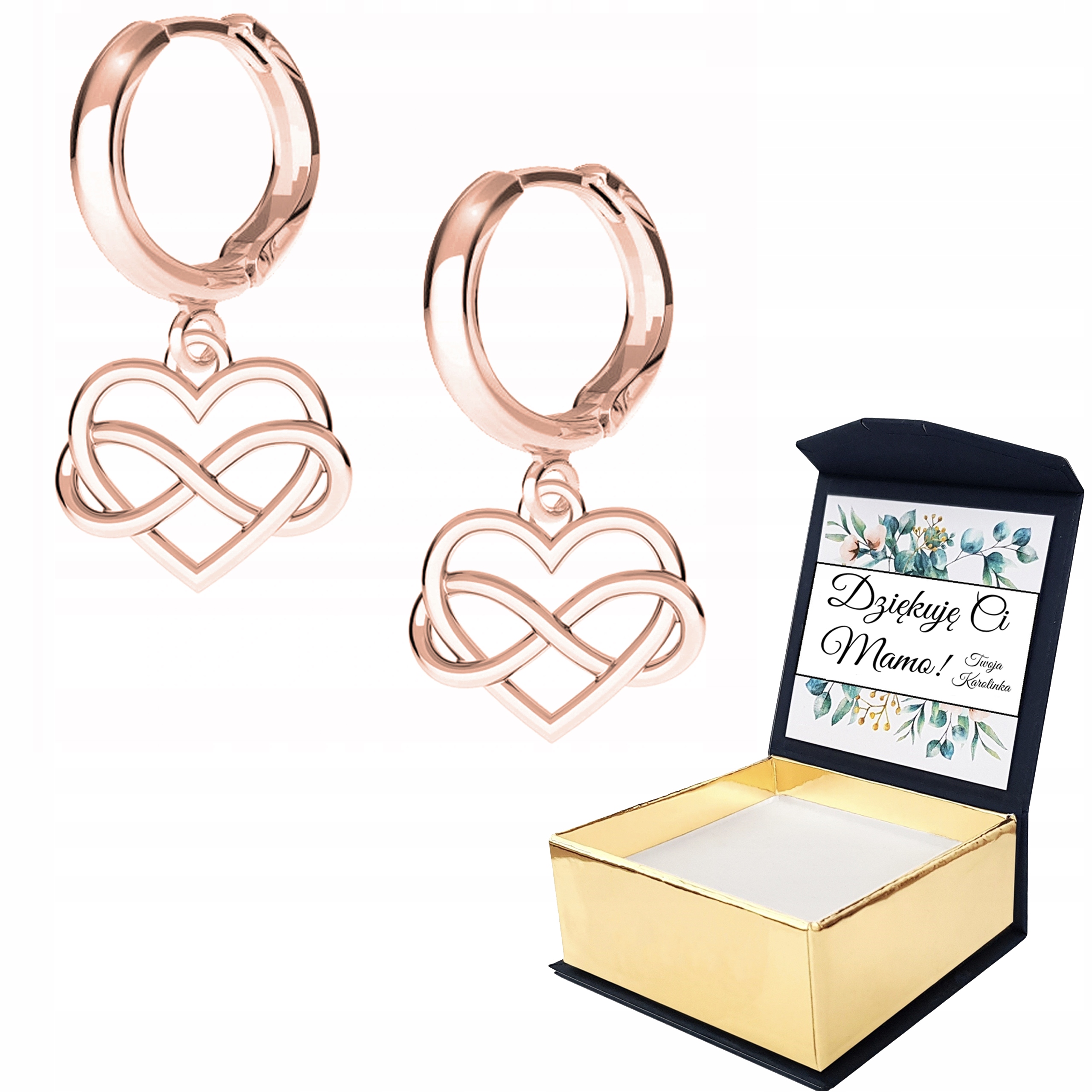 Náušnice růžové zlato Srdce 925 Vlastní Potisk