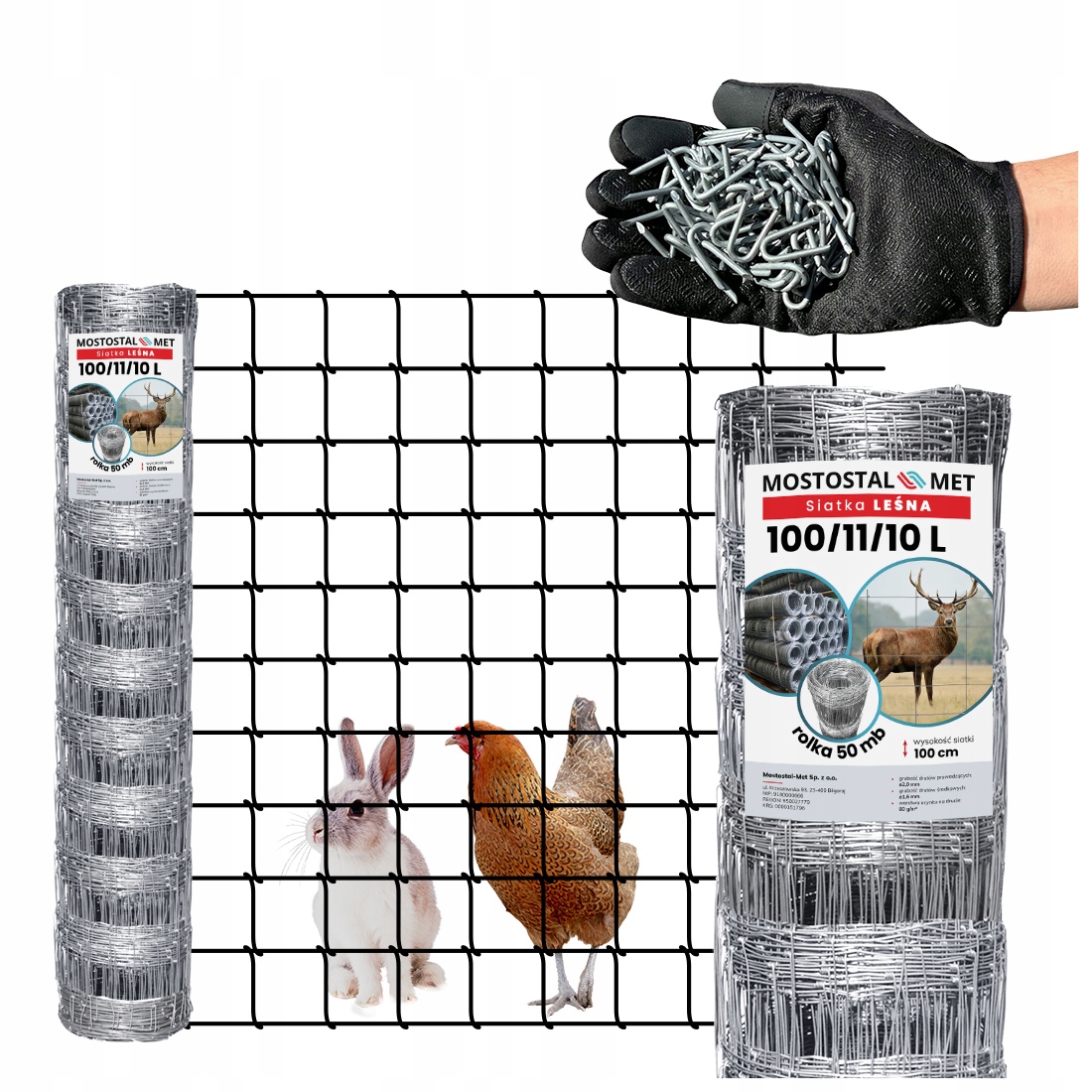 Siatka Leśna ogrodzeniowa wys 100/11/10 L 50m Kwadraty metrowa na Zwierzynę