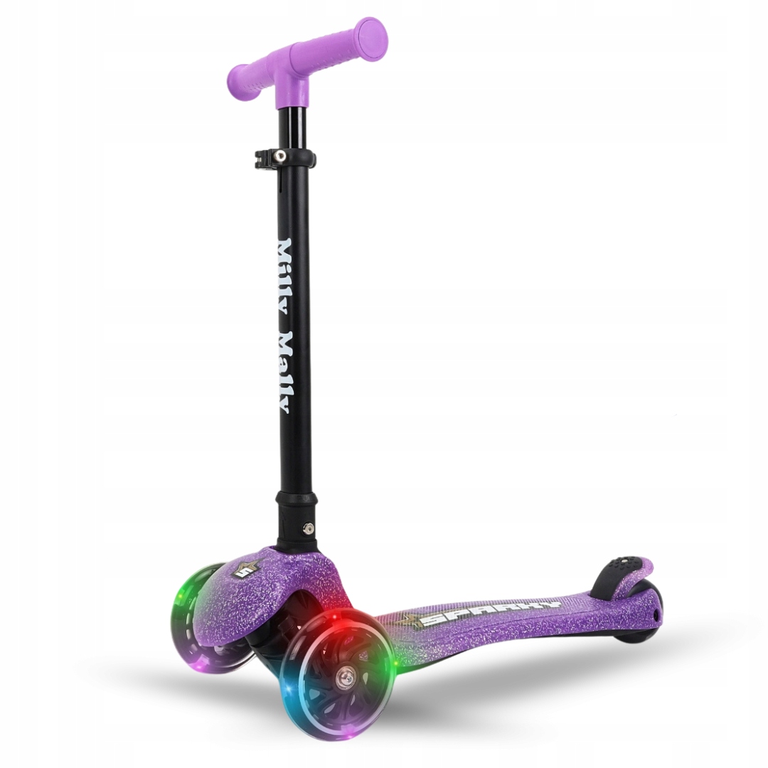 Hulajnoga Trójkołowa brokatowa koła podest Led Sparky Violet Milly Mally