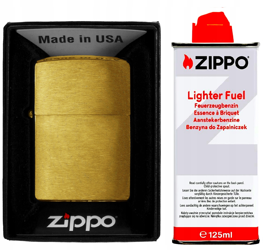 Set Zippo Zapalovač Brass Brushed Benzín Příslušenství