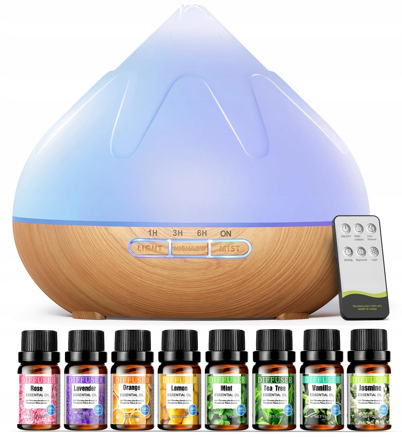 Difuzér Esenciálních Olejů Vonný Zvlhčovač 500 ML Led Časovač Pilot