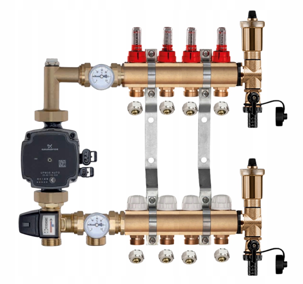 Mosazný Rozdělovač Podlahovky 4 Čerpací Skupina Grundfos Pexové Spojky