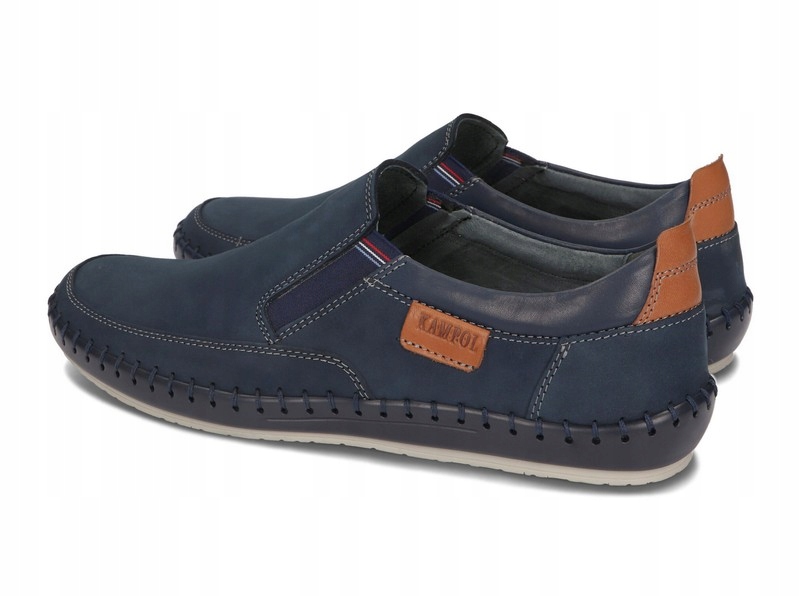 Mokasyny Skórzane Półbuty Męskie Wsuwane Skóra Granatowe 51 Rozmiar 41 Odcień granatowy