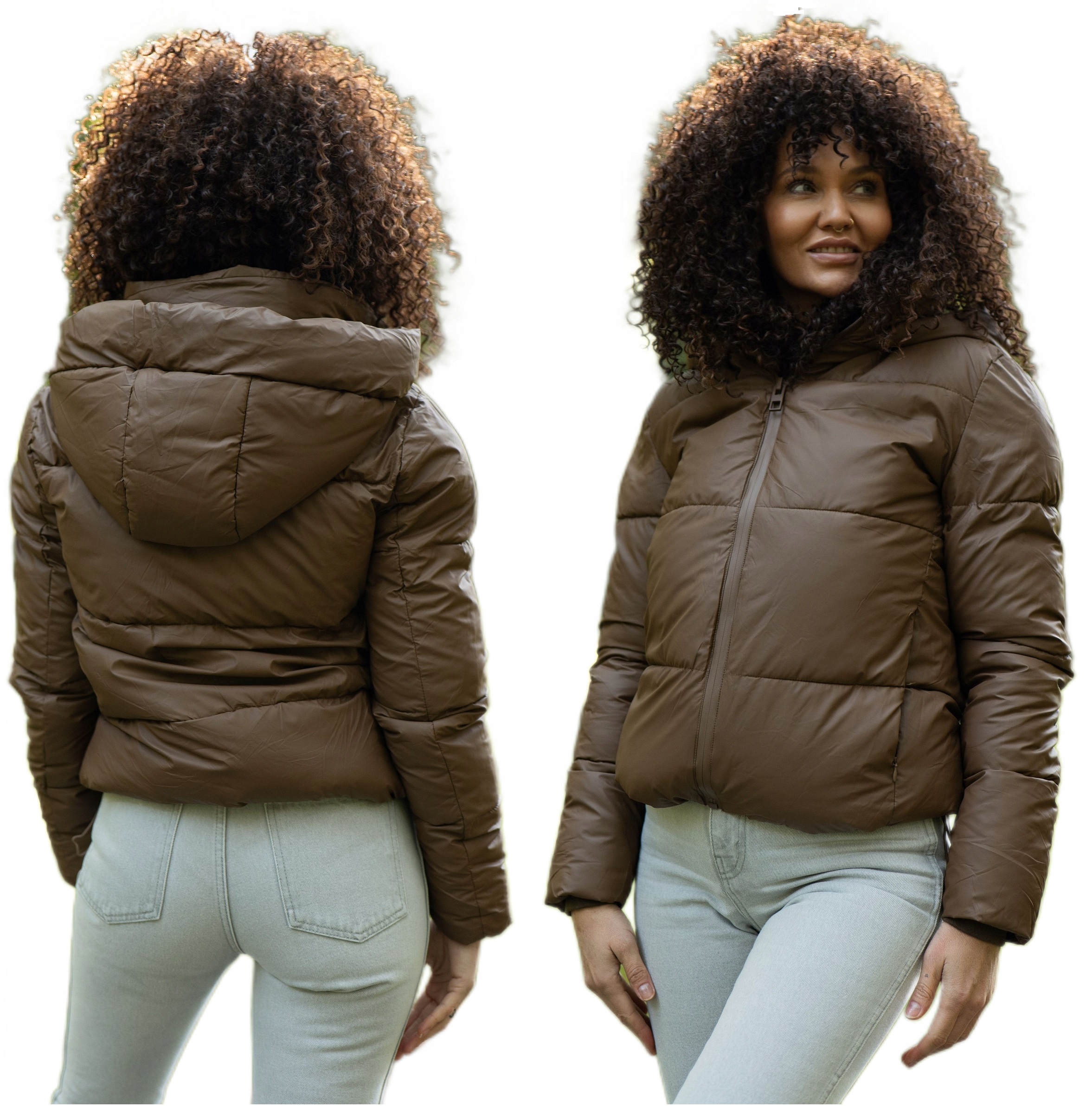 Ocieplana przejsciowa kurtka damska Casual 8311 Brąz ro XXL