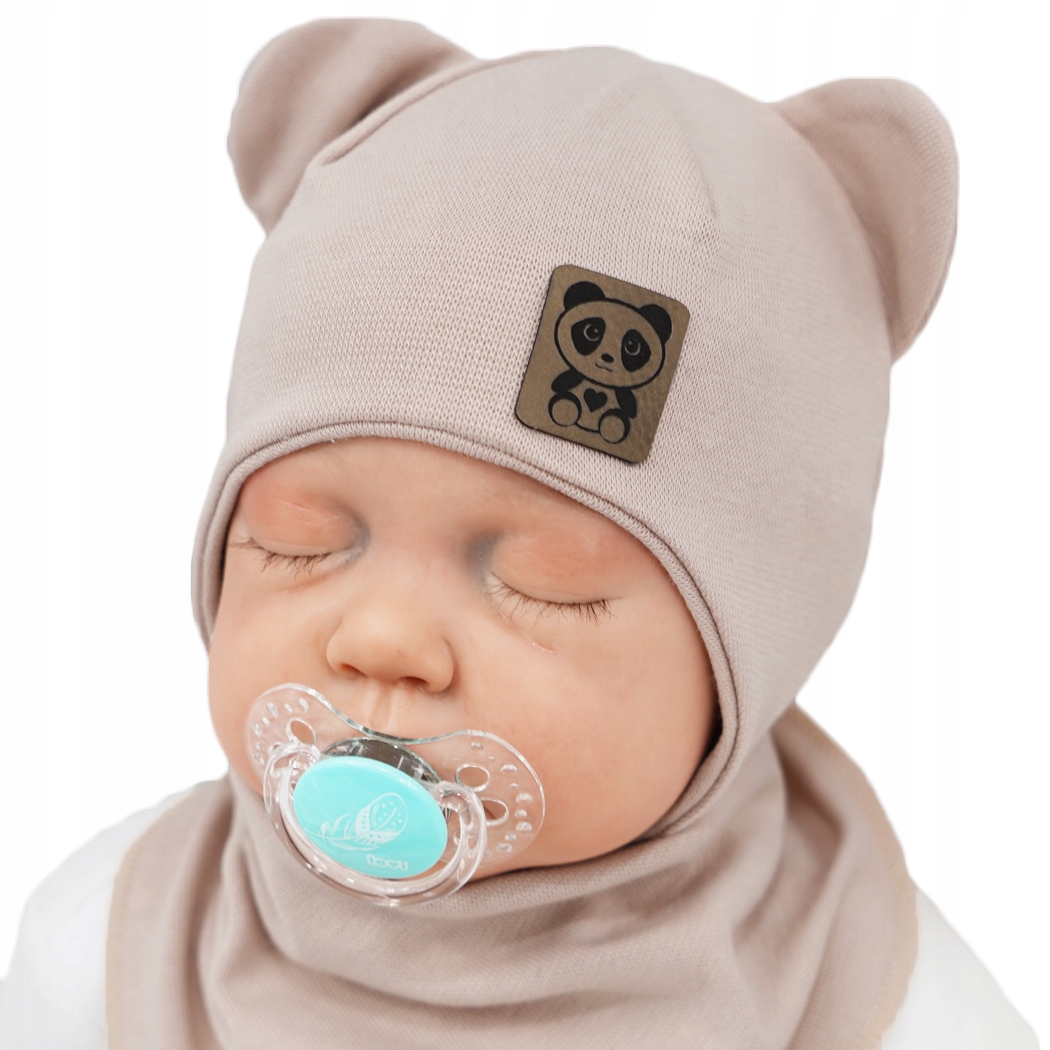 

Beżowy komplet Panda czapka apaszka r.44-46