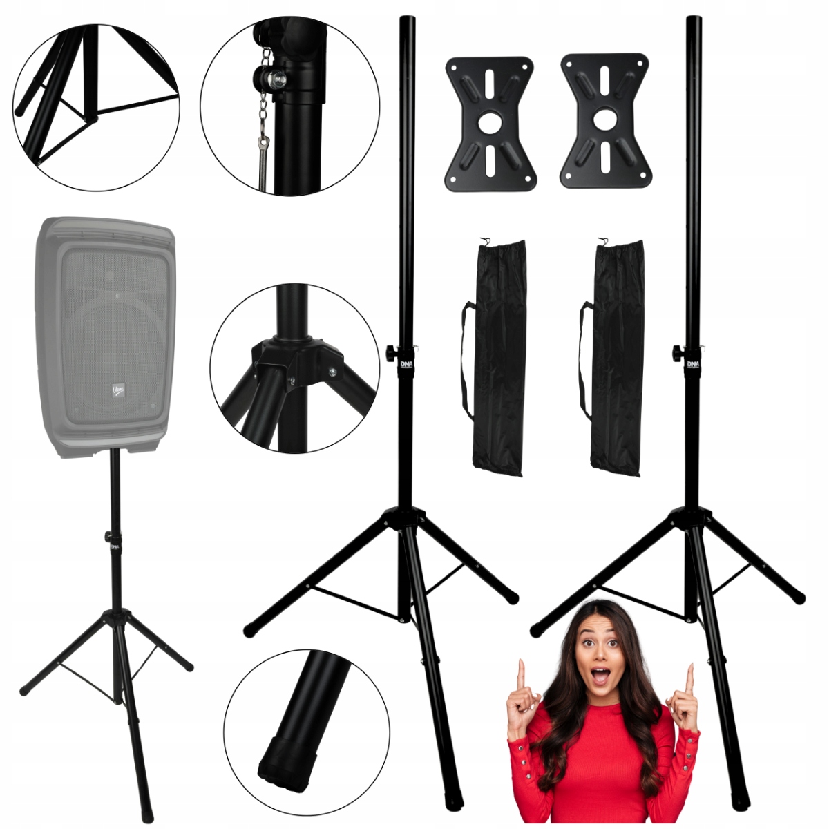 Sada 2 x Sloupový Stativ Do 30 Kg Stojan Na Reproduktory Pod Sloupky+pouzdra