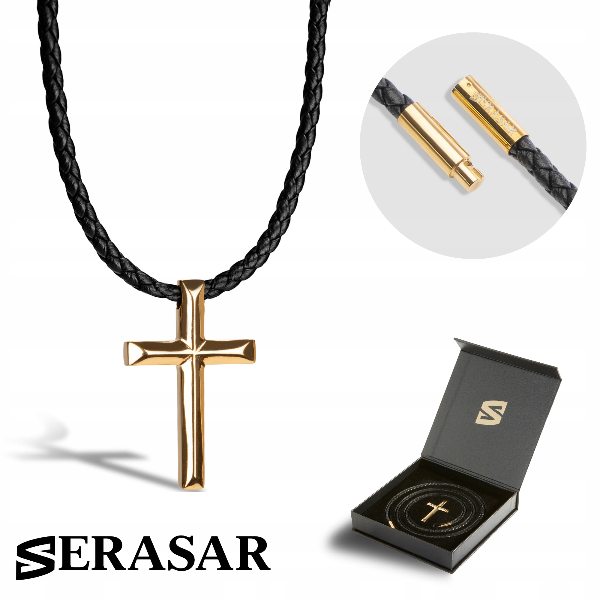 Pánský kožený náhrdelník [Cross] Zlatý