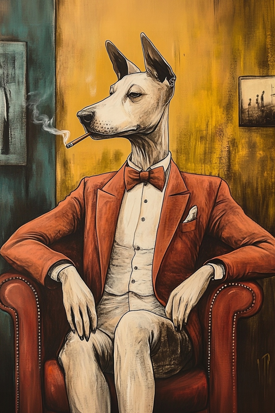 Obraz Na Plátně Canvas Grafika Pes Gentleman Sako Cigareta 80x120