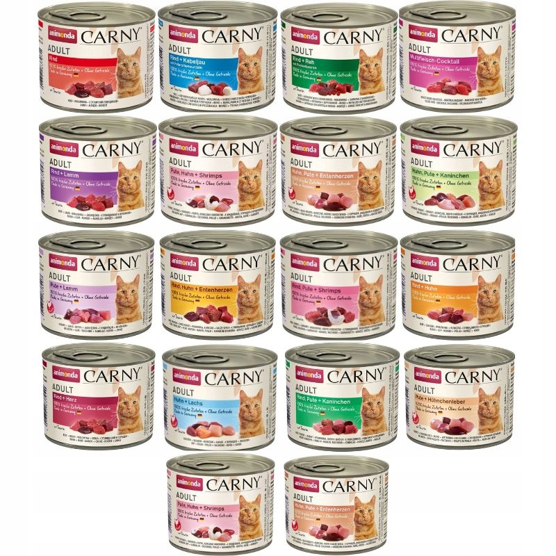 18x200g Animonda Carny Adult Karma mokra dla kota 16 Smaków Zestaw MIX