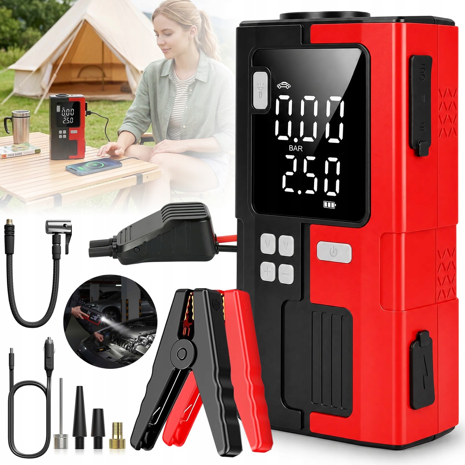 Jump Starter Rozbeh Booster Powerbank Silný S Baterka Sada 6000MAH