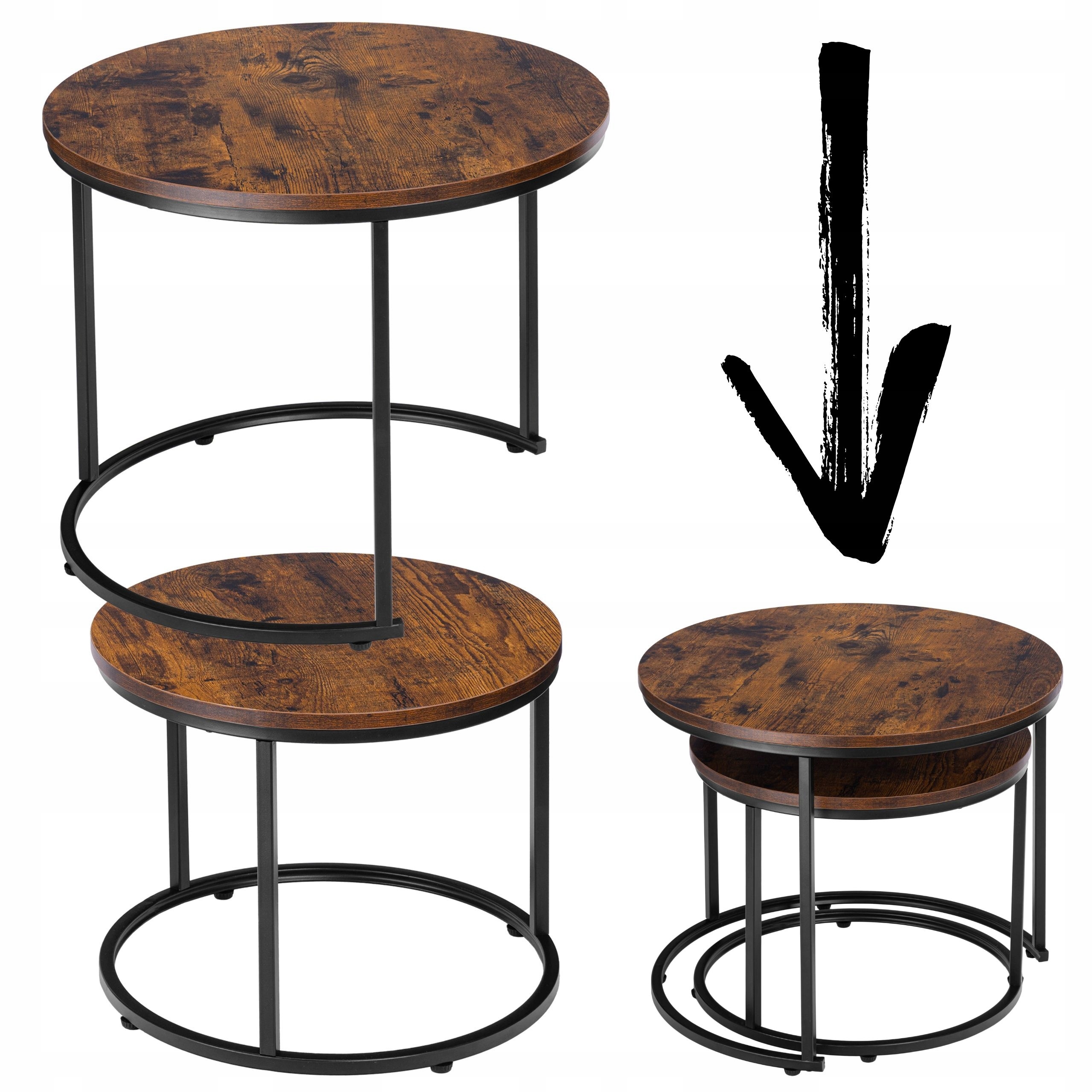 НАБІР ЖУРНАЛЬНИХ СТОЛИКІВ 2 в 1 РОЗСУВНИЙ КРУГЛИЙ ДЛЯ ВІТАЛЬНІ ЛОФТ СІЛЬСЬКИЙ ЖУРНАЛЬНИЙ СТОЛИК Тип: журнальний столик