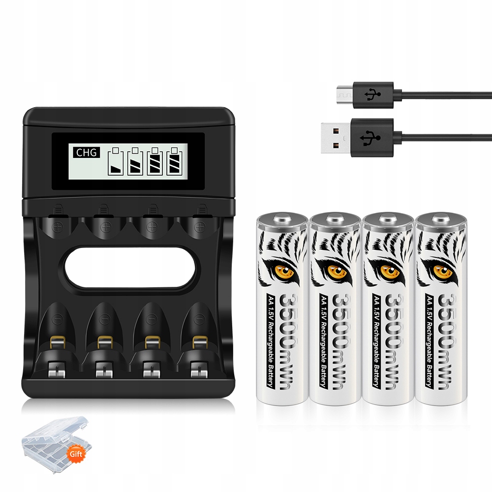 4ks LR6 R6 Aa dobíjecí baterie 3500mWh 1,5V lithiová baterie nabíječka