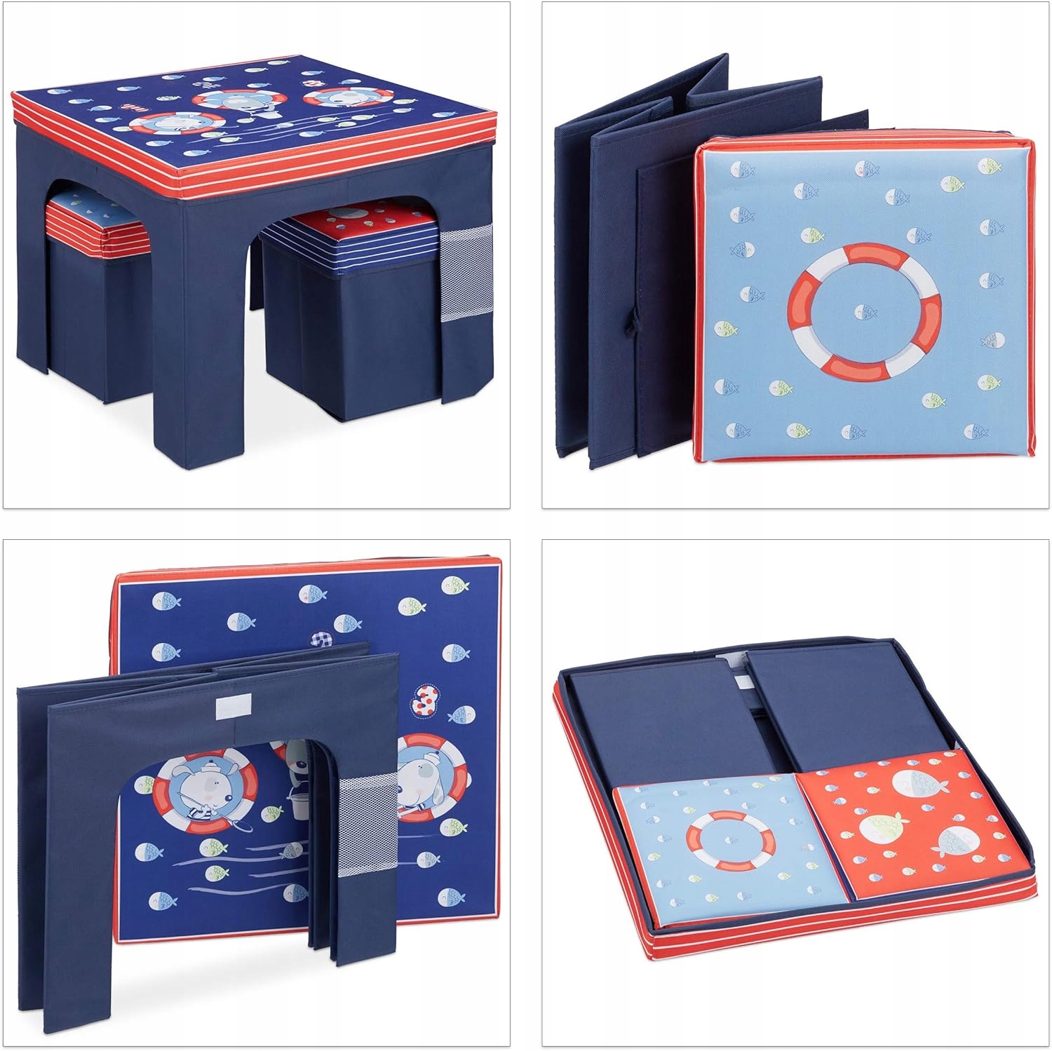 Stolik i 2 krzesła pufy pojemniki do przechowywania dla dzieci składane Kolekcja 10025623