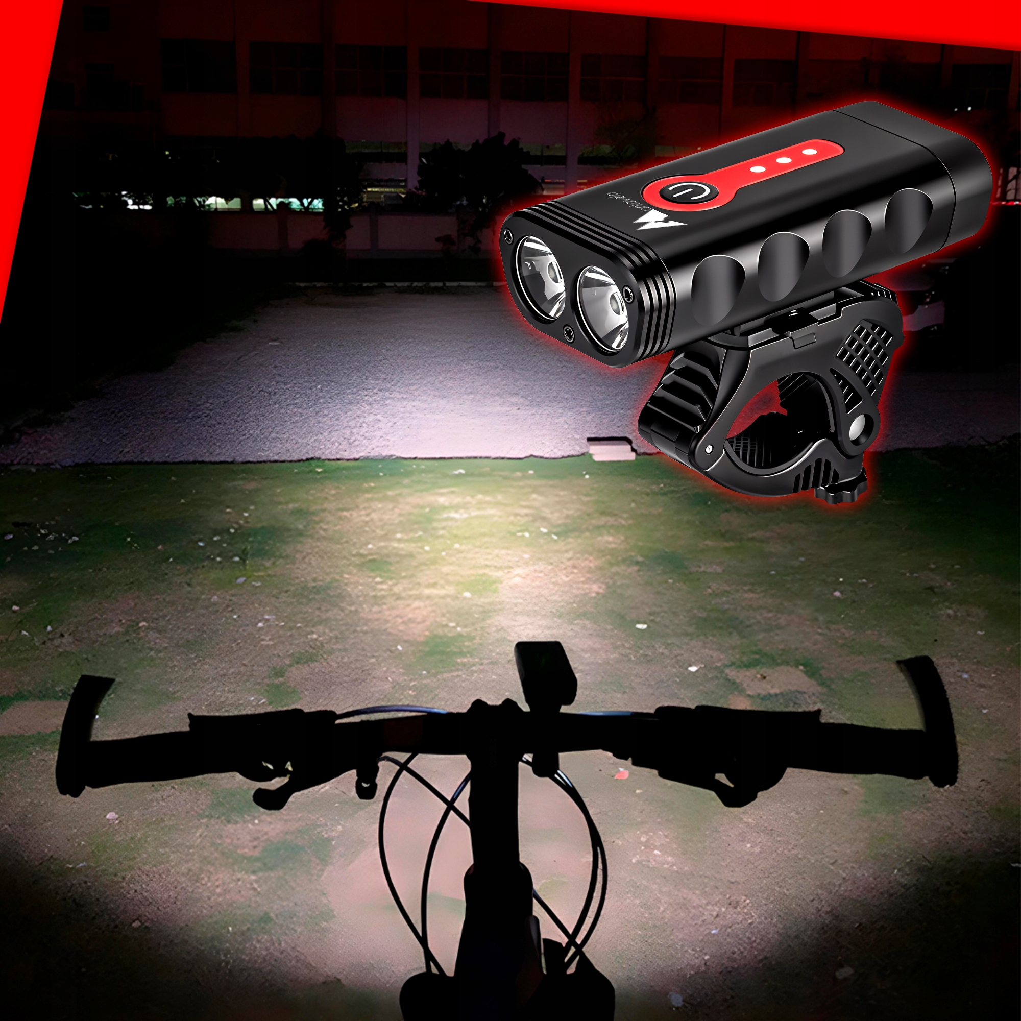 LAMPKA ROWEROWA Montavelo ZESTAW PRZÓD TYŁ LATARKA OŚWIETLENIE 1800LM USB-C Model Infinity