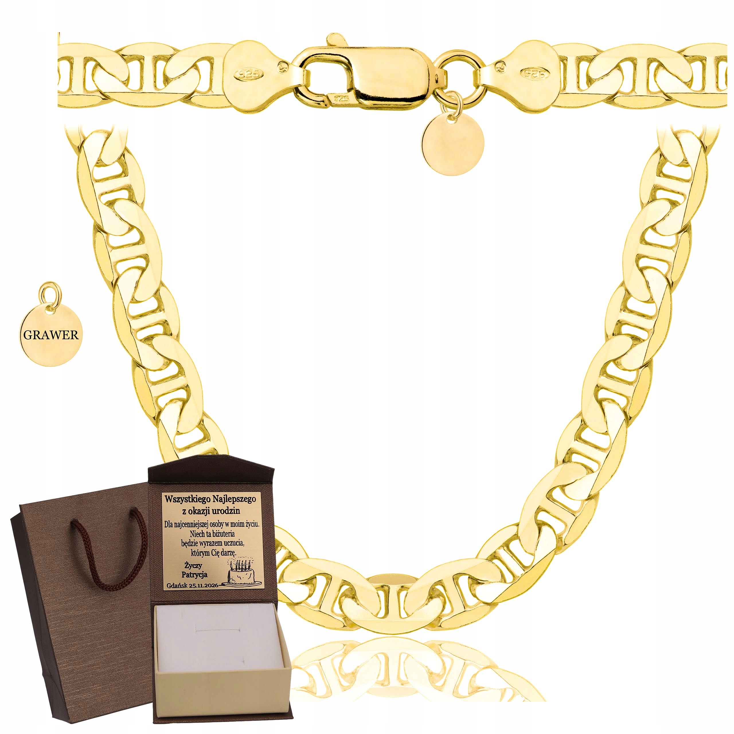 Zlatý Plný Řetízek Pánský Gucci Ryzost 925 585 Pevný Gravírování Bonus