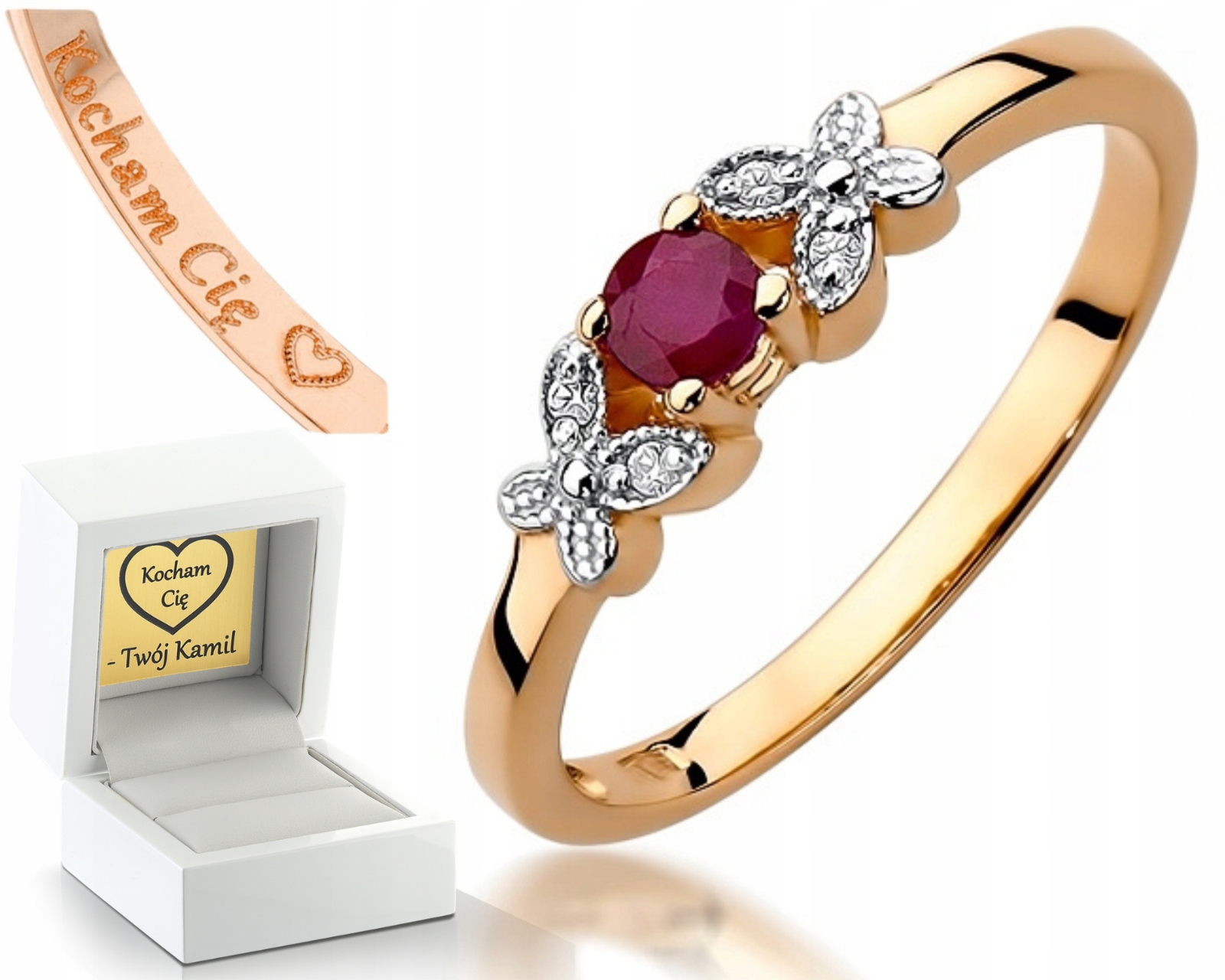 Růžové Zlato Prstýnek S Rubínem 585