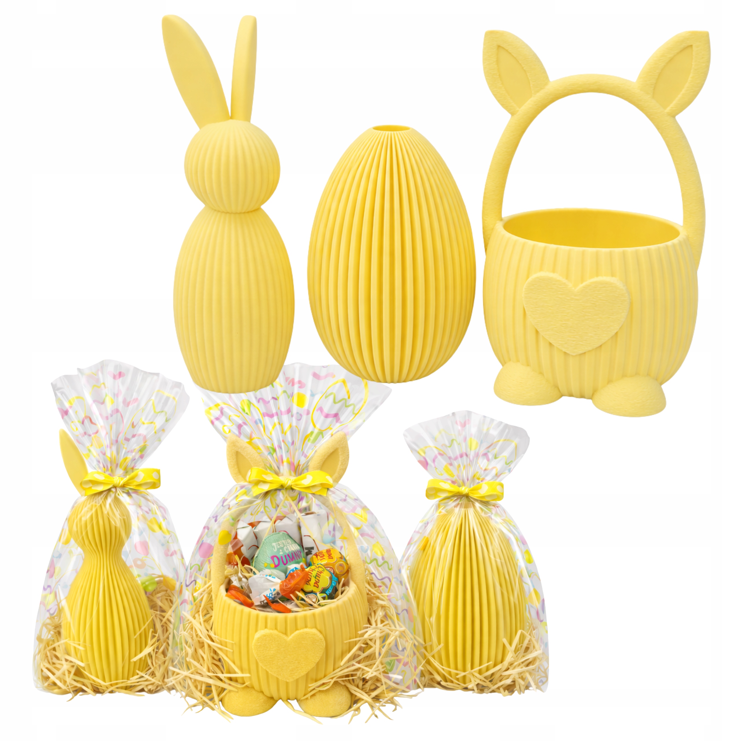 Levně Velikonoční sada košík vajíčko zajíček sladkosti bez lepku dárek žlutý